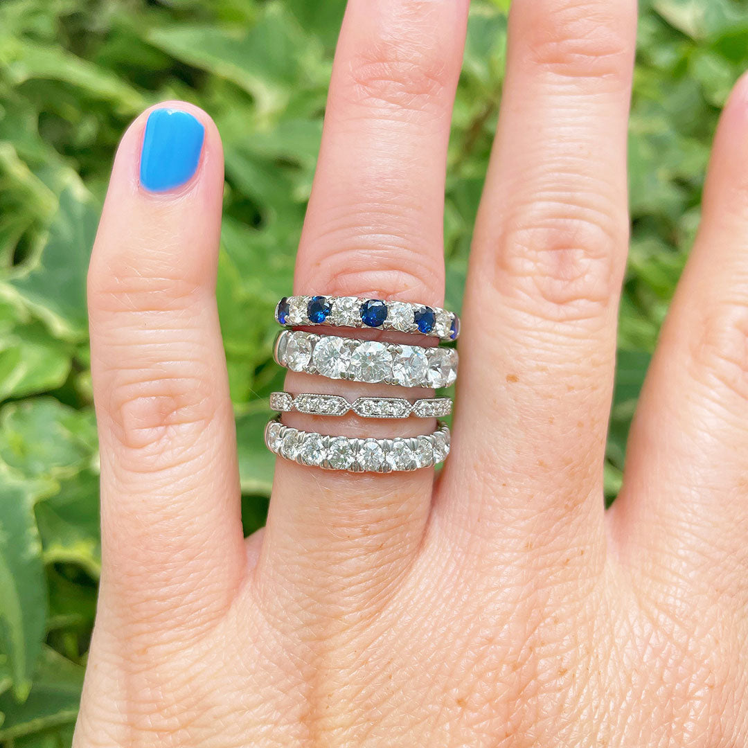 0.65ct Natural Sapphire & 0.36ct Diamond 14K White Gold Wedding Band Ring for Women - Perfect for Engagement, Anniversary & Special Occasion Gifts