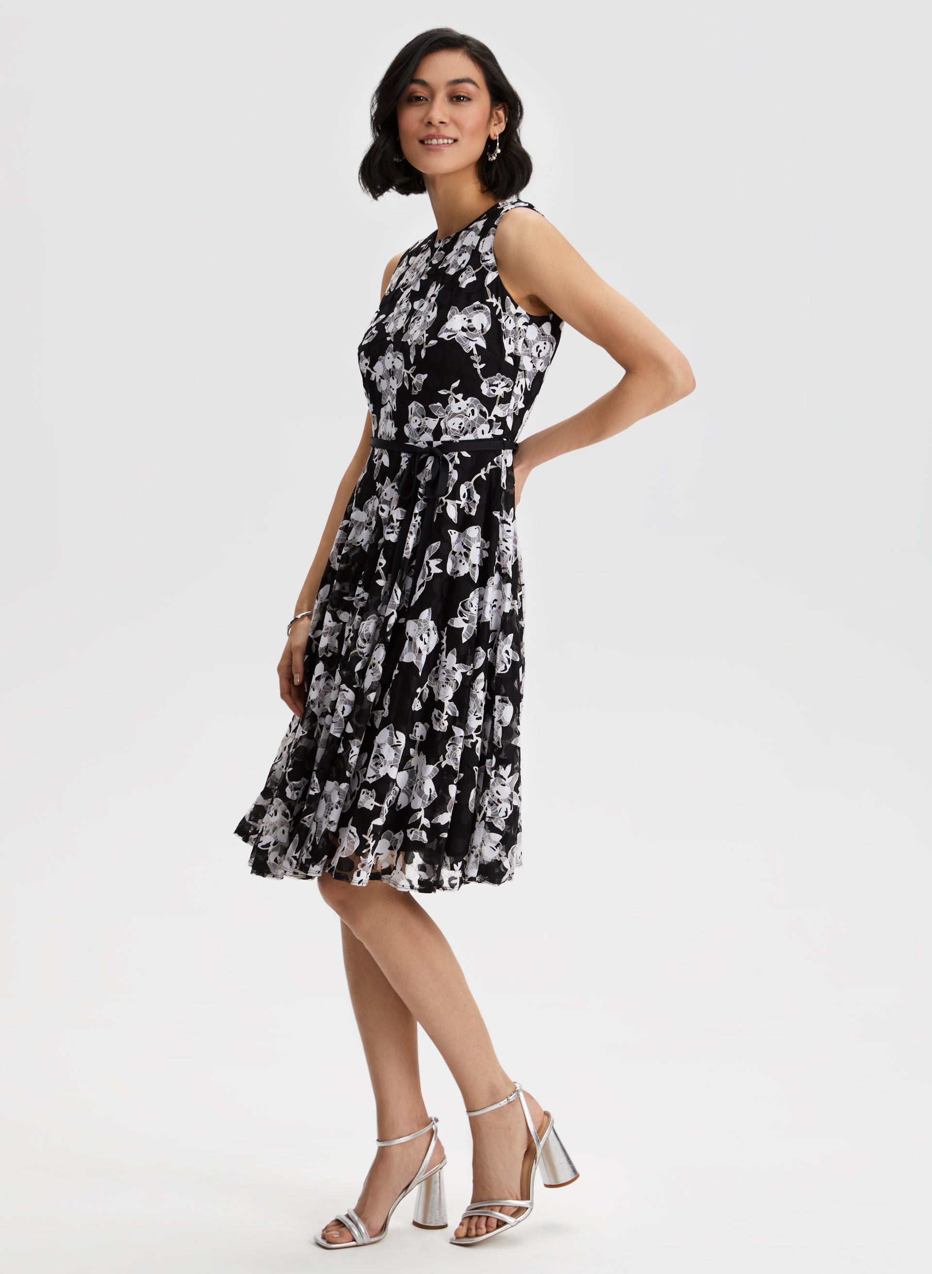 Elegant Floral Print Ribbon Belt Dress for Women - Summer Party, Wedding Guest, Office Wear & Casual Outfits