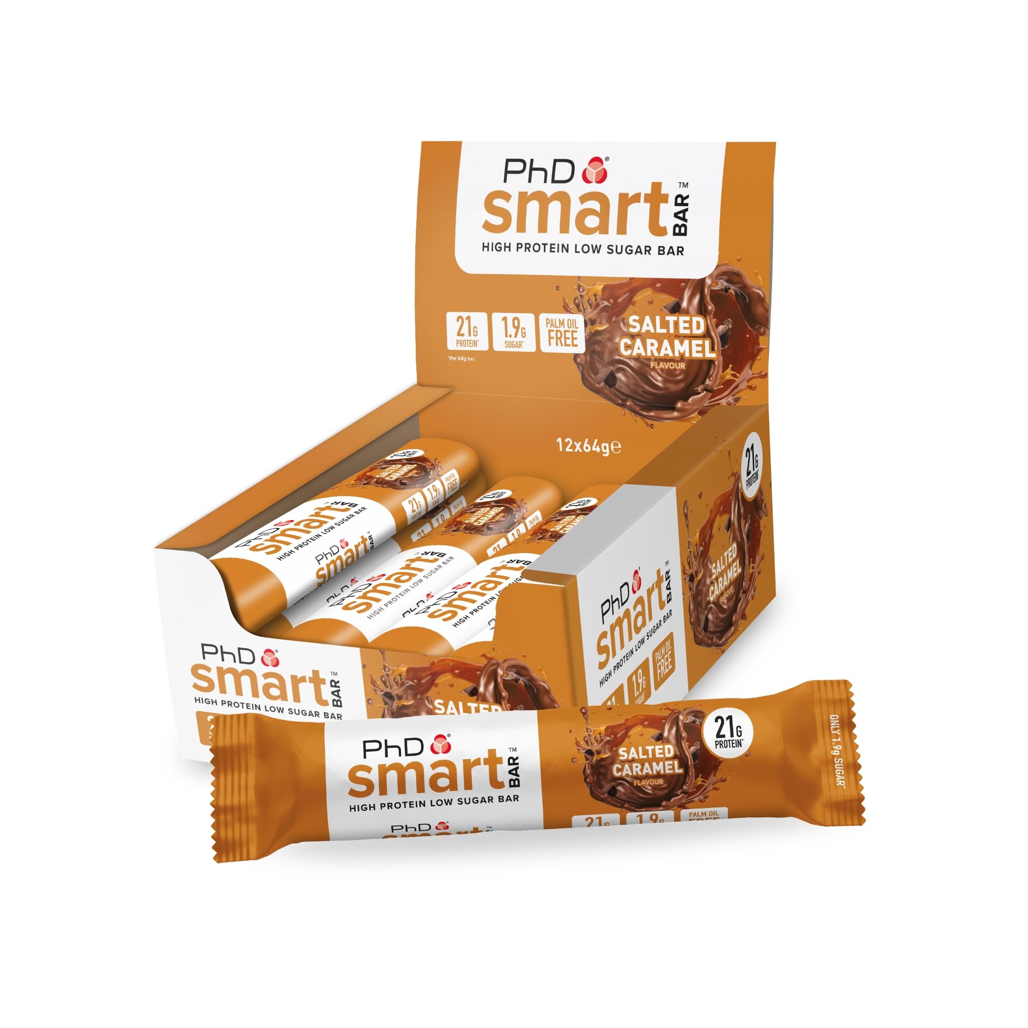 PhD Nutrition Smart Plant Bar - Low Calorie, High Protein, Low Sugar Vegan Protein Snacks (12 Pack) | 20g Plant Protein, Salted Caramel Flavor | Perfect for Gym Recovery, Healthy On-the-Go Snacking & Vegan Diet Support