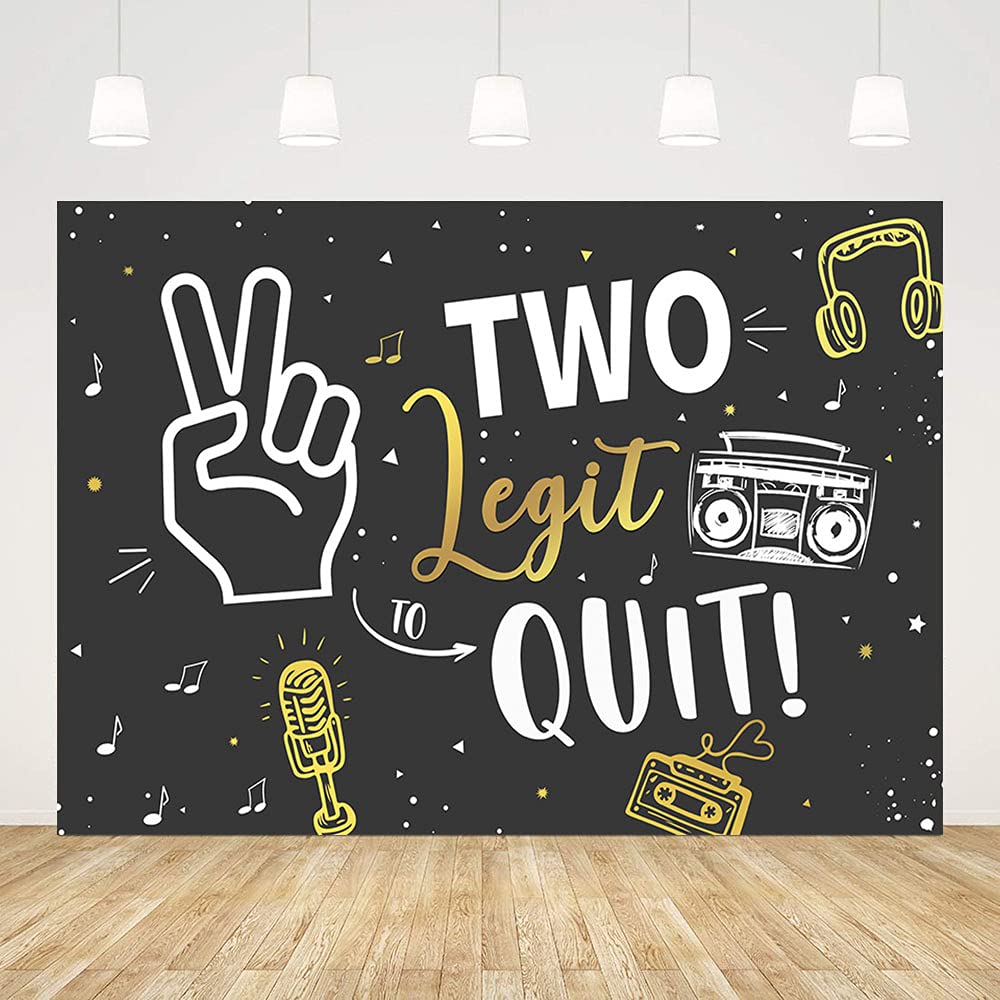ABLIN 7x5ft Hip Hop Birthday Backdrop - Gold Microphone & Headphones Design for 2nd Birthday Party Decorations | Perfect for Cake Tables, Photo Booths & Music Themed Celebrations