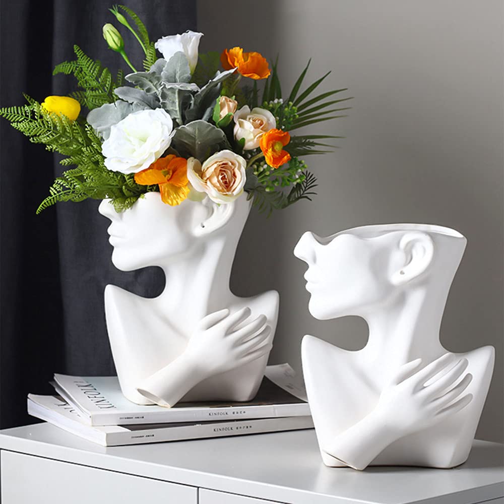 Ceramic Face Vase - Unique Bust Head Shaped Flower Planter & Goblin Statue for Home Decor | Perfect Table Centerpiece for Living Room, Office & Gift Giving