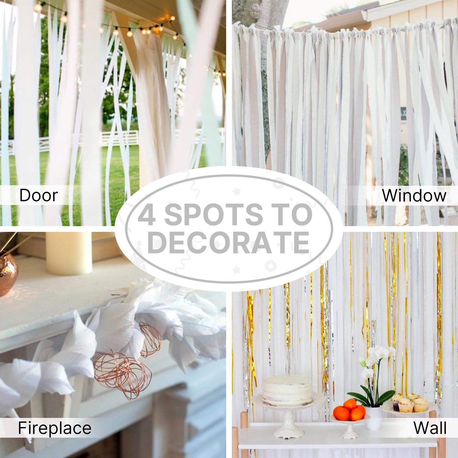 PartyWoo 8 Rolls Crepe Paper Streamers (656ft Total) - Pearl White Party Decorations for Birthday, Wedding & Events | 1.8