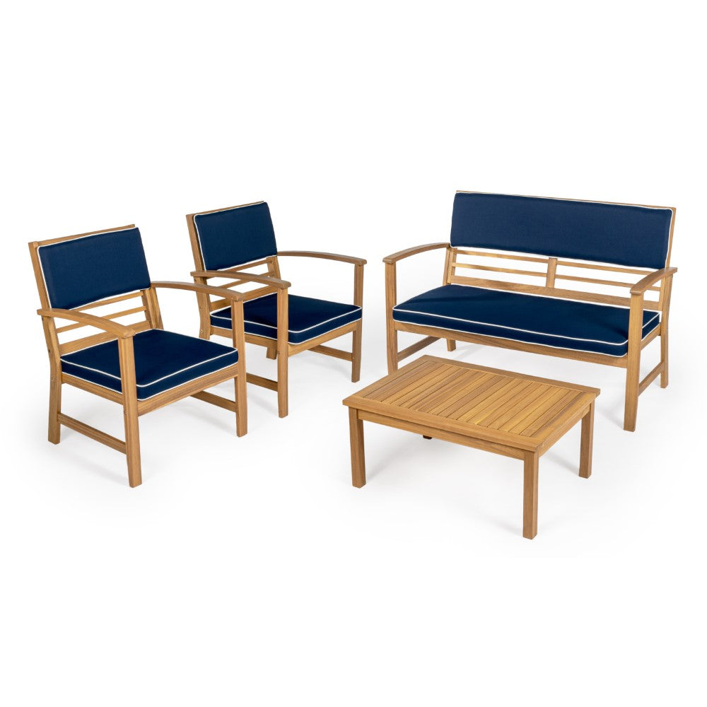 Barclay 4-Piece Modern Coastal Acacia Wood Outdoor Patio Furniture Set with Cushions - Perfect for Backyard, Garden, Poolside & Beach House Relaxation