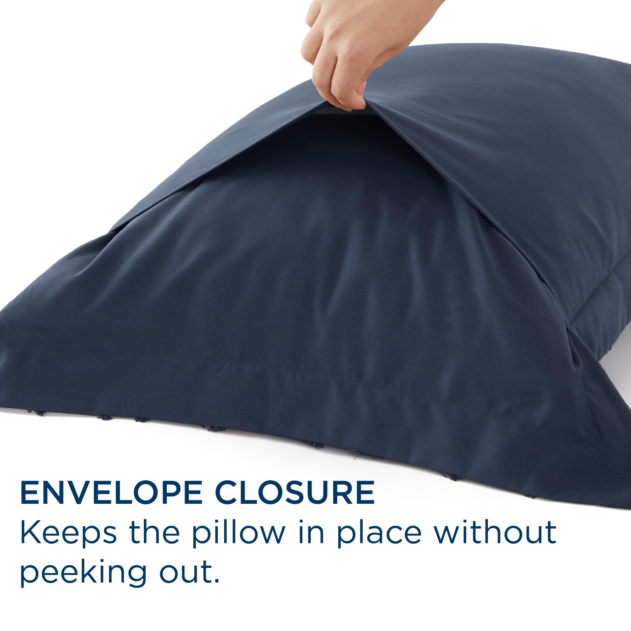 Bedsure Queen Size Pillow Shams Set of 2 - Ultra Soft & Breathable Decorative Boho Pillow Covers with Envelope Closure - 20x30 Inches Navy Blue - Perfect for Bedroom Decor, Guest Rooms & Cozy Home Styling
