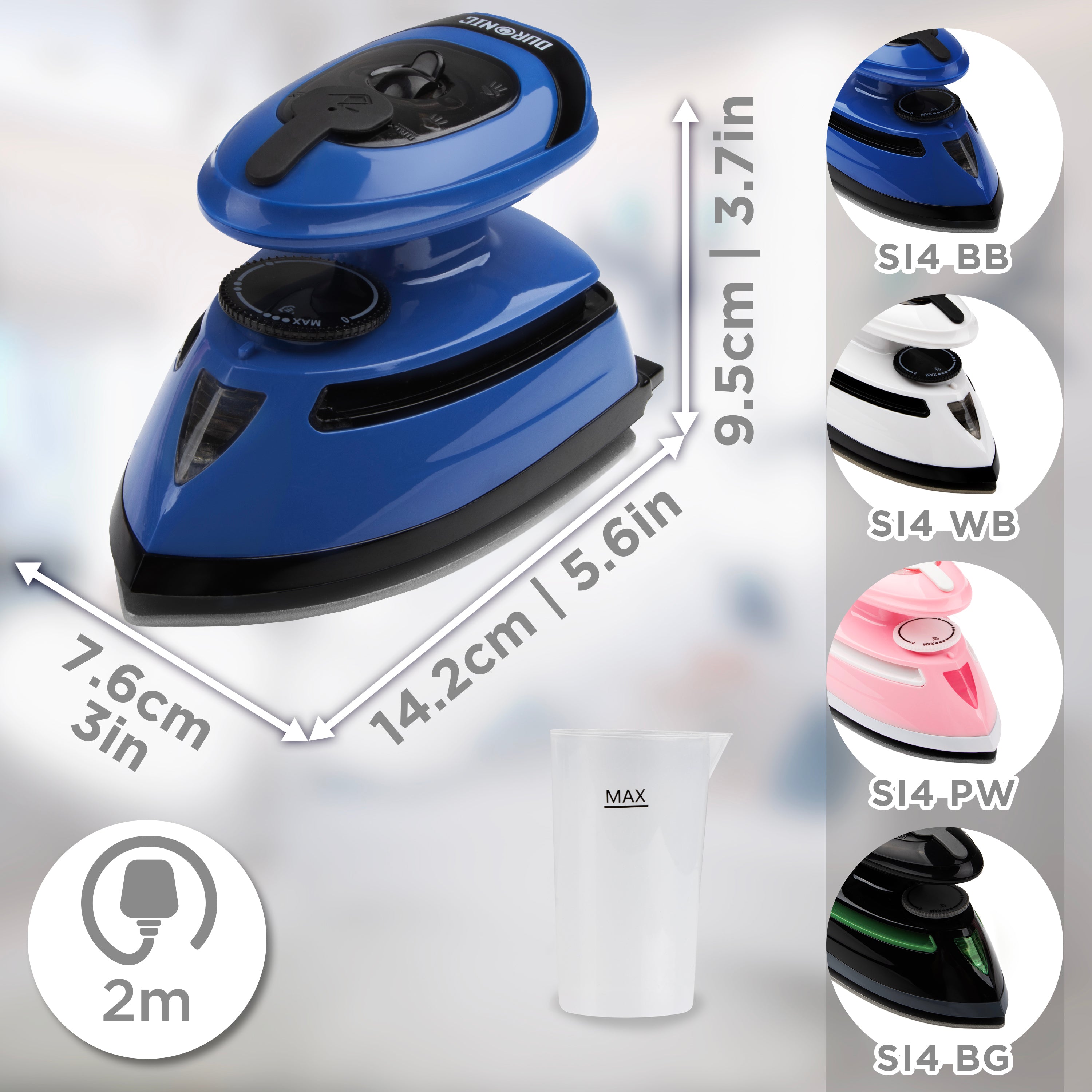Duronic SI4 BB Portable Travel Iron - 420W Dual Voltage Mini Steam Iron with Ceramic Plate | Lightweight & Compact for Travel, Sewing, Business Trips & Holidays | Perfect for Hotels, Cruises & Vacation Packing