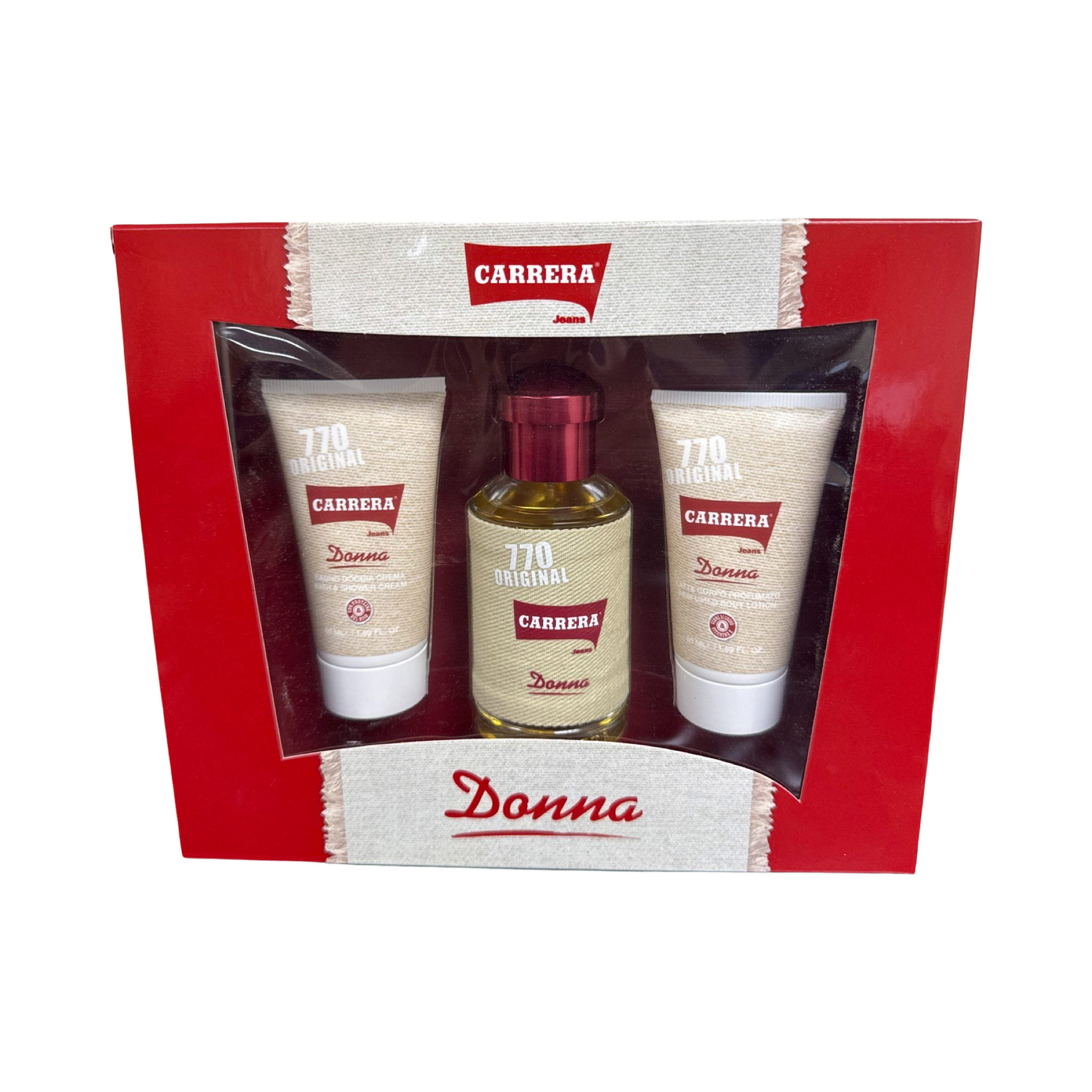 Carrera Jeans Donna 770 Original Women's Perfume Gift Set - 75ML EDP Spray + 50ML Bath & Shower Cream + 50ML Body Lotion | Fragrance Gift for Her, Birthday, Anniversary & Special Occasions