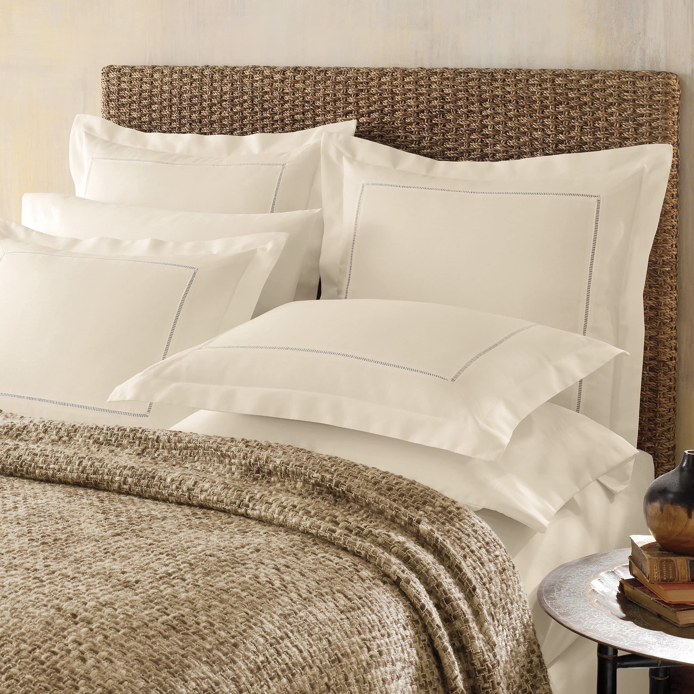 Premium Cotton Linen Blend Hemstitch Sham - Gold Euro Pillow Cover for Bedroom Decor | Luxury Bedding Accessory for Master Bedroom, Guest Room & Home Styling