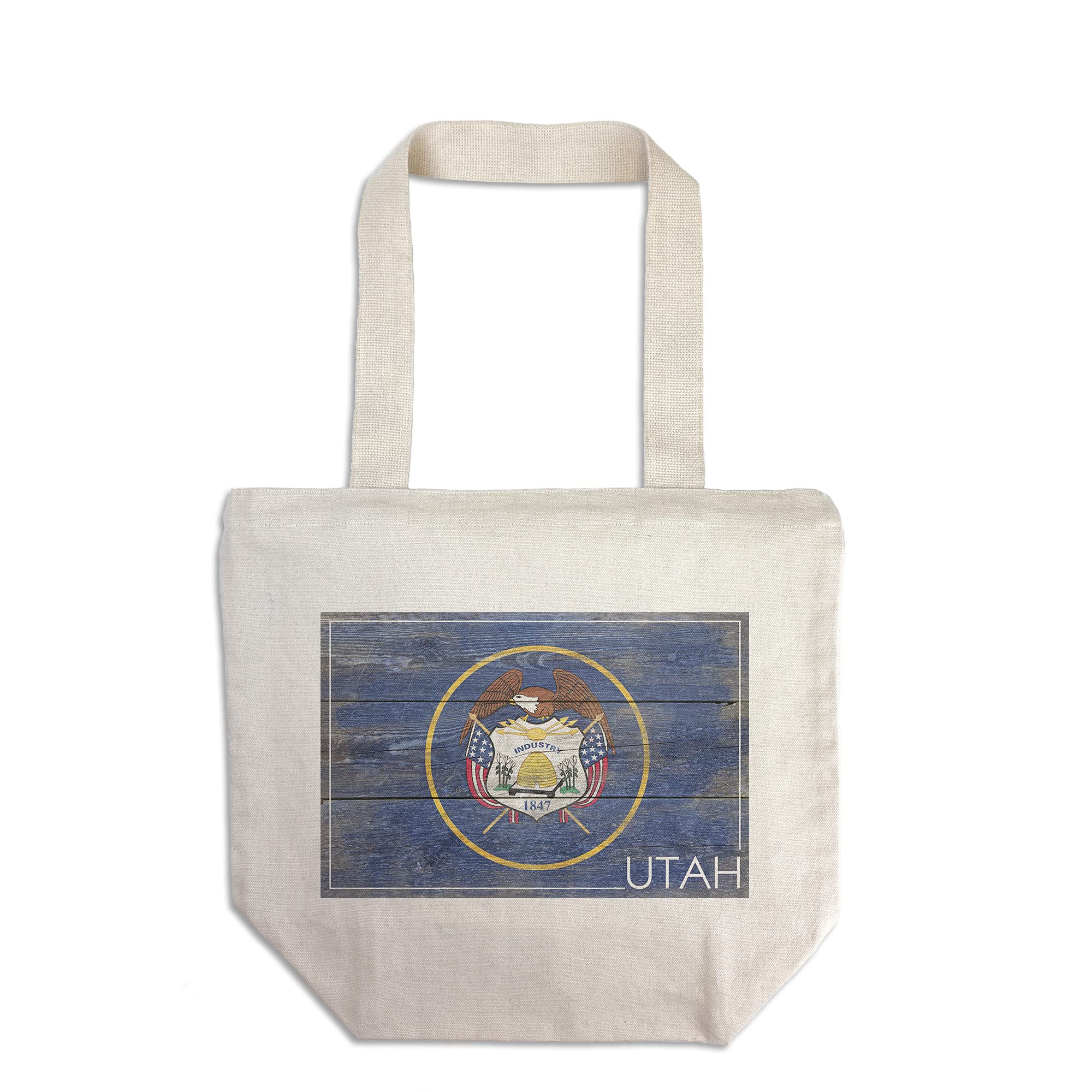 Lantern Press Rustic Utah State Flag Tote Bag - 100% Cotton Canvas Reusable Shopping Bag for Groceries, Beach & Travel