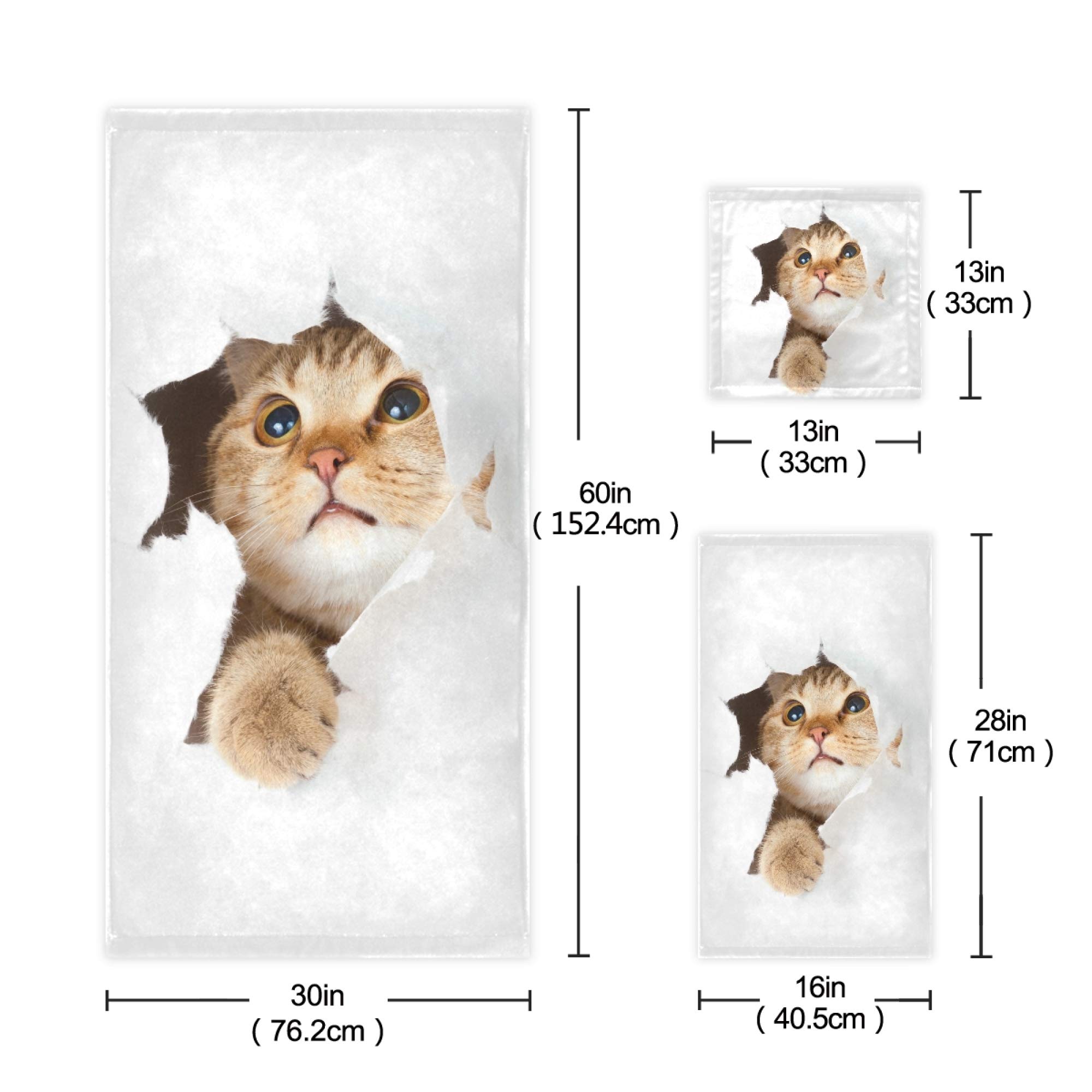 Premium 3-Piece Cat Towel Set - Super Soft & Absorbent Bath, Hand & Washcloth Set with Adorable Red Kitten Design | Quick-Drying Bathroom Towels for Kids, Teens & Cat Lovers (Perfect for Bath, Spa & Home Decor)