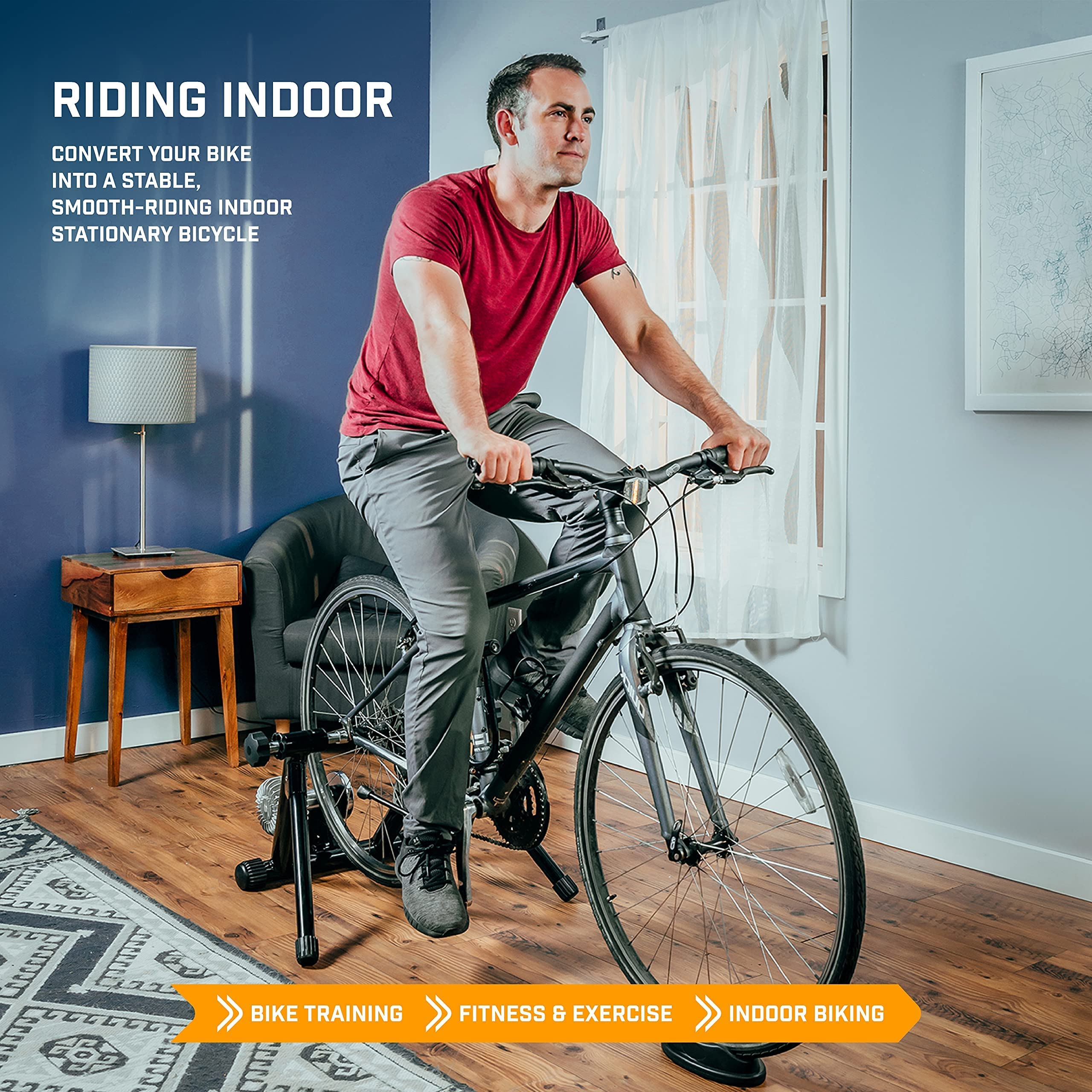 Alpcour Fluid Bike Trainer Stand - Portable Stainless Steel Indoor Cycling Trainer with Fluid Flywheel, Noise Reduction & Progressive Resistance - Dual-Lock System for Road & Mountain Bikes - Perfect for Home Workouts & Indoor Cycling Training