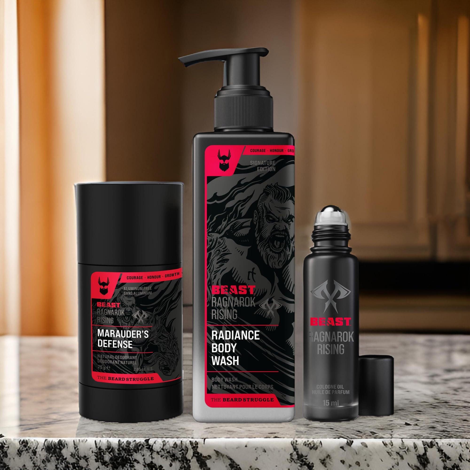 The Beard Struggle Beast Body Bundle: Men's Body Wash, Deodorant & Cologne Set - Eddie Hall The Beast Line Ragnarok Rising Special Edition - Premium Men's Grooming Kit for Gym, Work & Daily Use