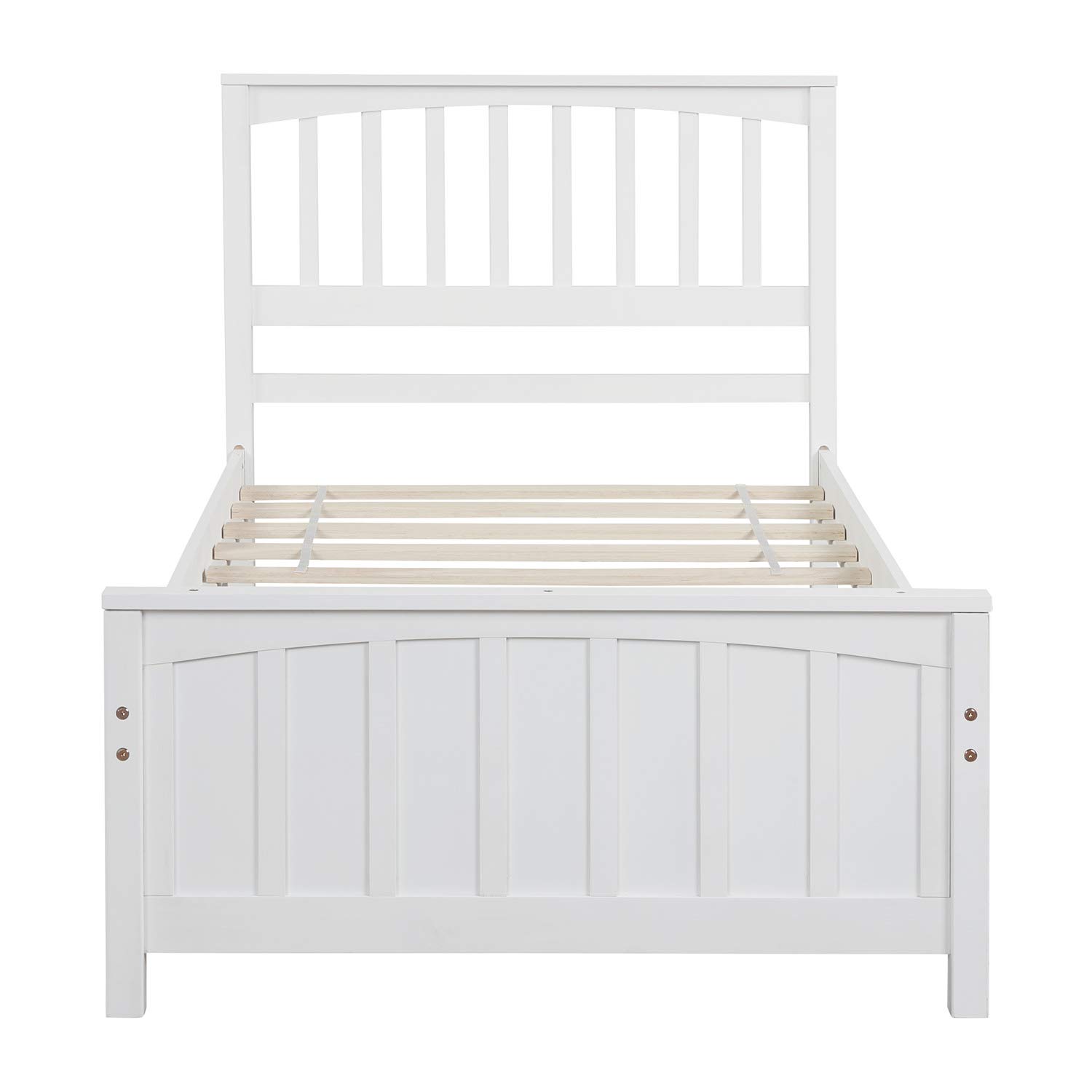 Wooden Twin Bed Frame with Headboard & Footboard - Sturdy Platform Bed for Kids, Teens & Adults | No Box Spring Needed | Easy Assembly | White | Perfect for Bedrooms, Dorms & Guest Rooms
