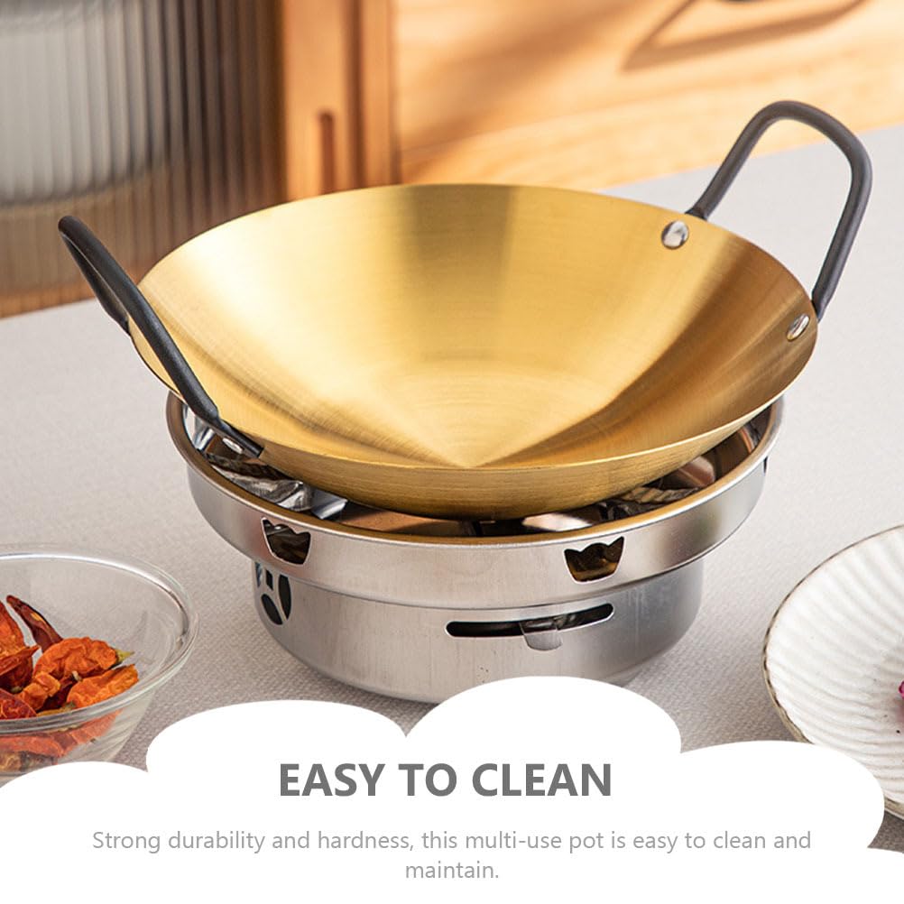 Stainless Steel Double Handle Frying Pot - Cabilock Durable Cooking Utensil for Kitchen & Outdoor Use - Versatile Ramen & Hot Pot Cookware for Home, Camping & Restaurant - Perfect for Boiling, Frying & Stewing