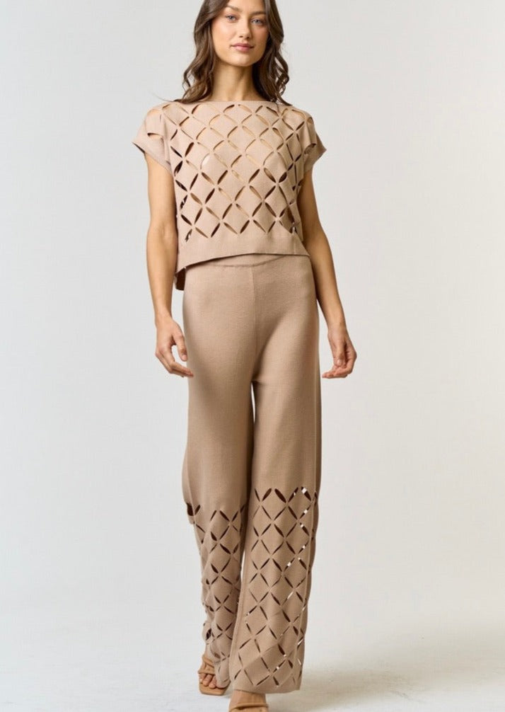 Stylish Taupe Cut Out Detail Sweater Top for Women | Trendy Fall Fashion for Casual Outings & Date Nights