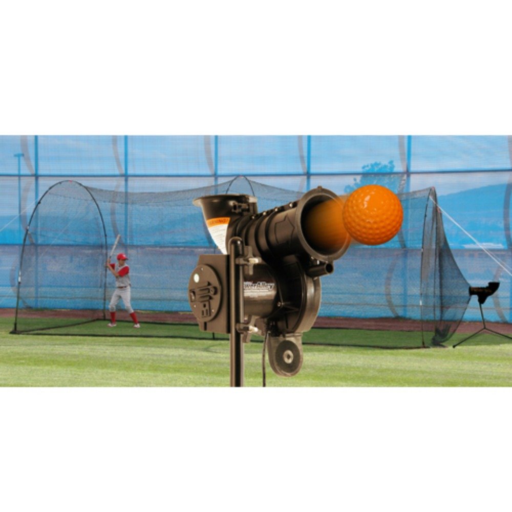 Heater Sports Power Alley Lite Pitching Machine & Power Alley Cage for Baseball Training – Perfect for Backyard Practice, Batting Cages & Team Drills