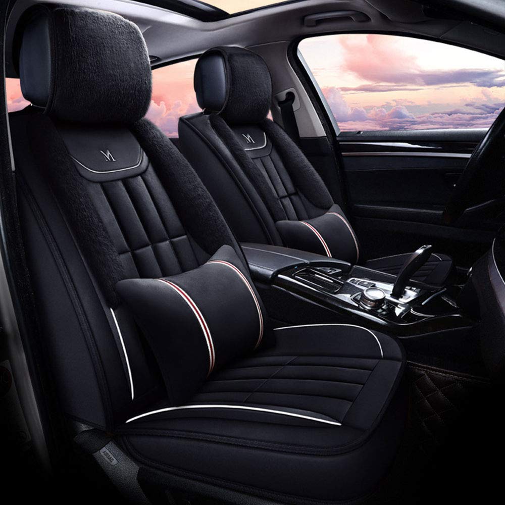 Premium Winter Plush Car Seat Covers Full Set - Warm & Comfortable 5-Seater SUV Car Accessories for Women | Perfect for Cold Weather Commuting & Road Trips