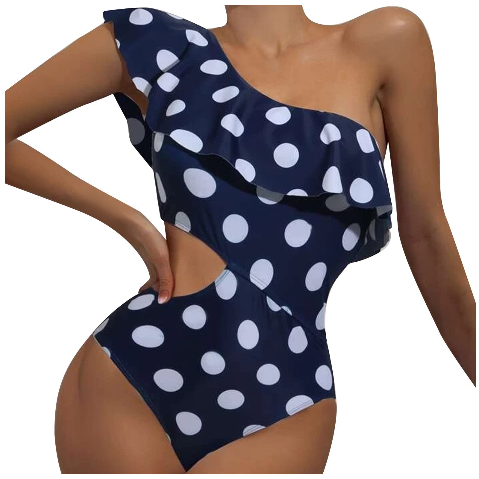 Sexy Polka Dot One Shoulder Swimsuit for Women - Ruffled Bikini & One-Piece Bathing Suit for Beach, Pool Party & Summer Vacation