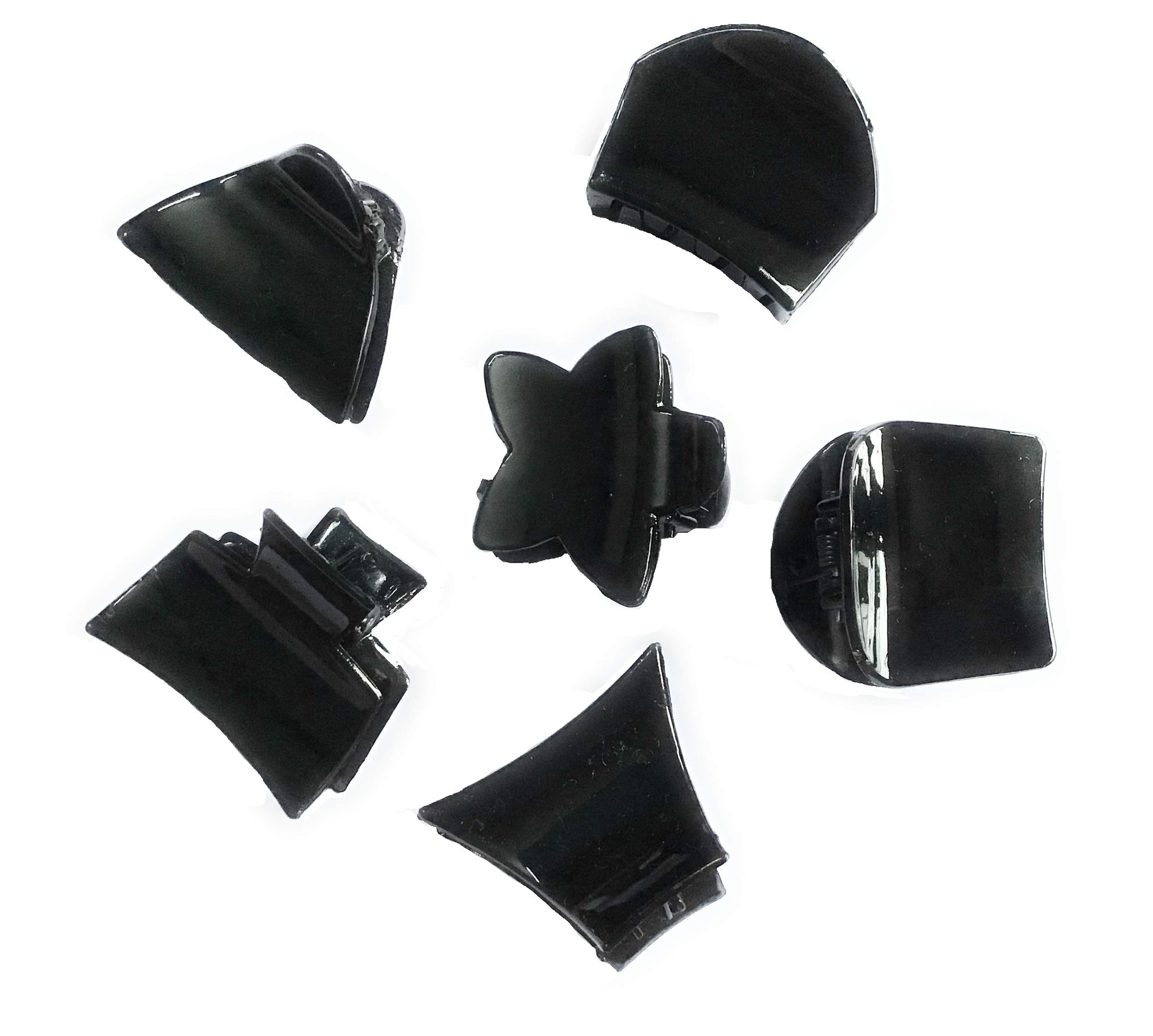 Topon Creations Small Black Plastic Hair Claw Clips for Women - 6 Pack Random Designs | Perfect for Ponytails, Buns & Everyday Hairstyles