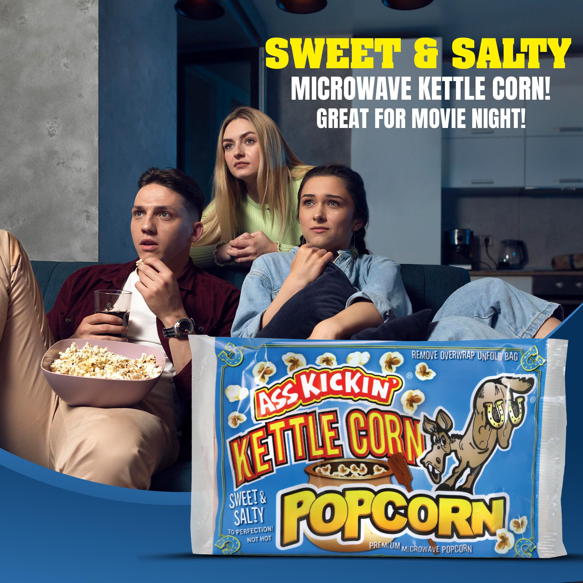 KICKIN’ Kettle Corn Microwave Popcorn - 6 Pack - Sweet & Salty Gourmet Snack - Perfect for Movie Nights, Parties & Gifts