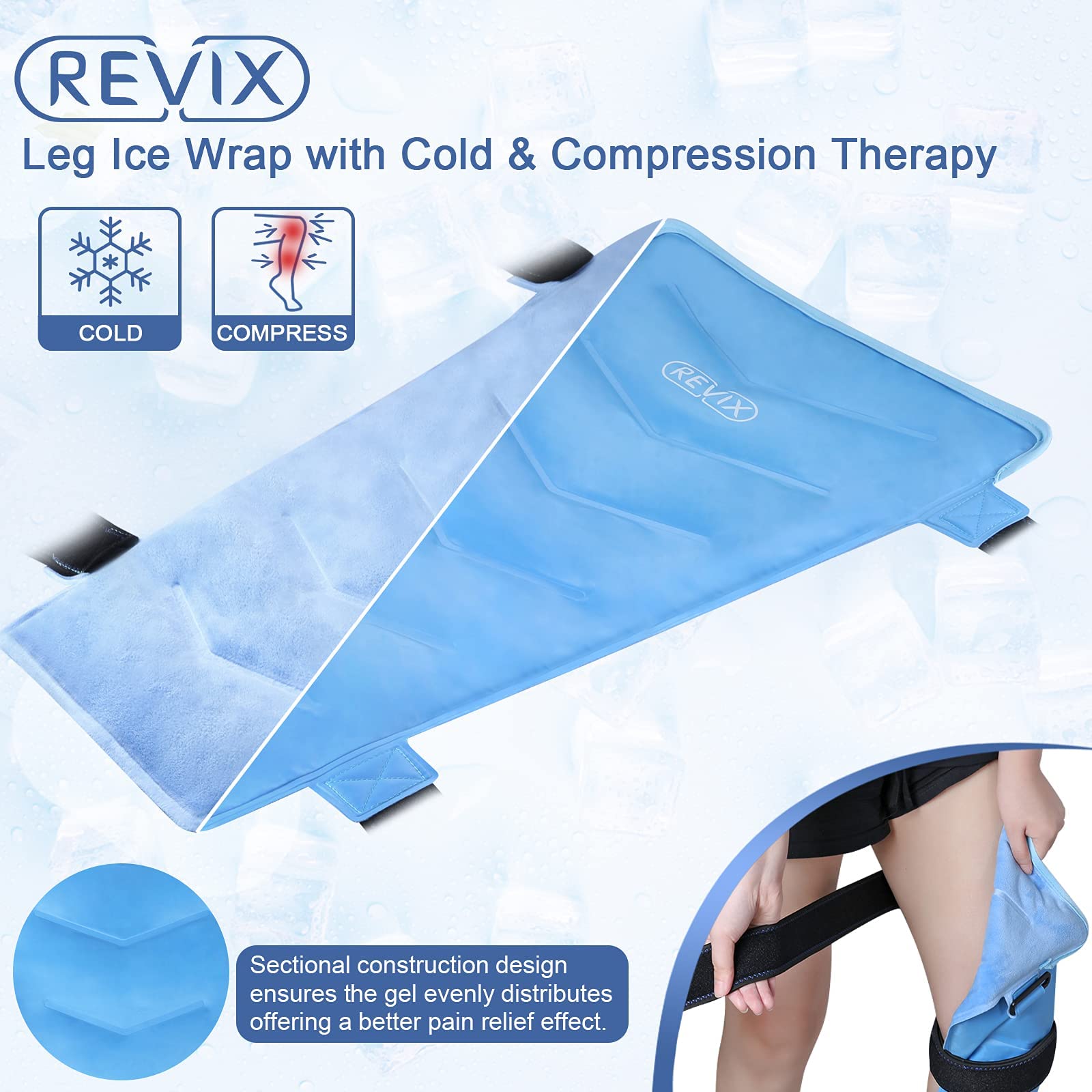 REVIX Reusable Knee Ice Pack Wrap with Cold Compression Therapy - Large Gel Ice Wrap for Knee Pain Relief, Swelling, Injuries & Recovery - Perfect for Post-Workout, Arthritis, Sports Injuries & Surgery Recovery