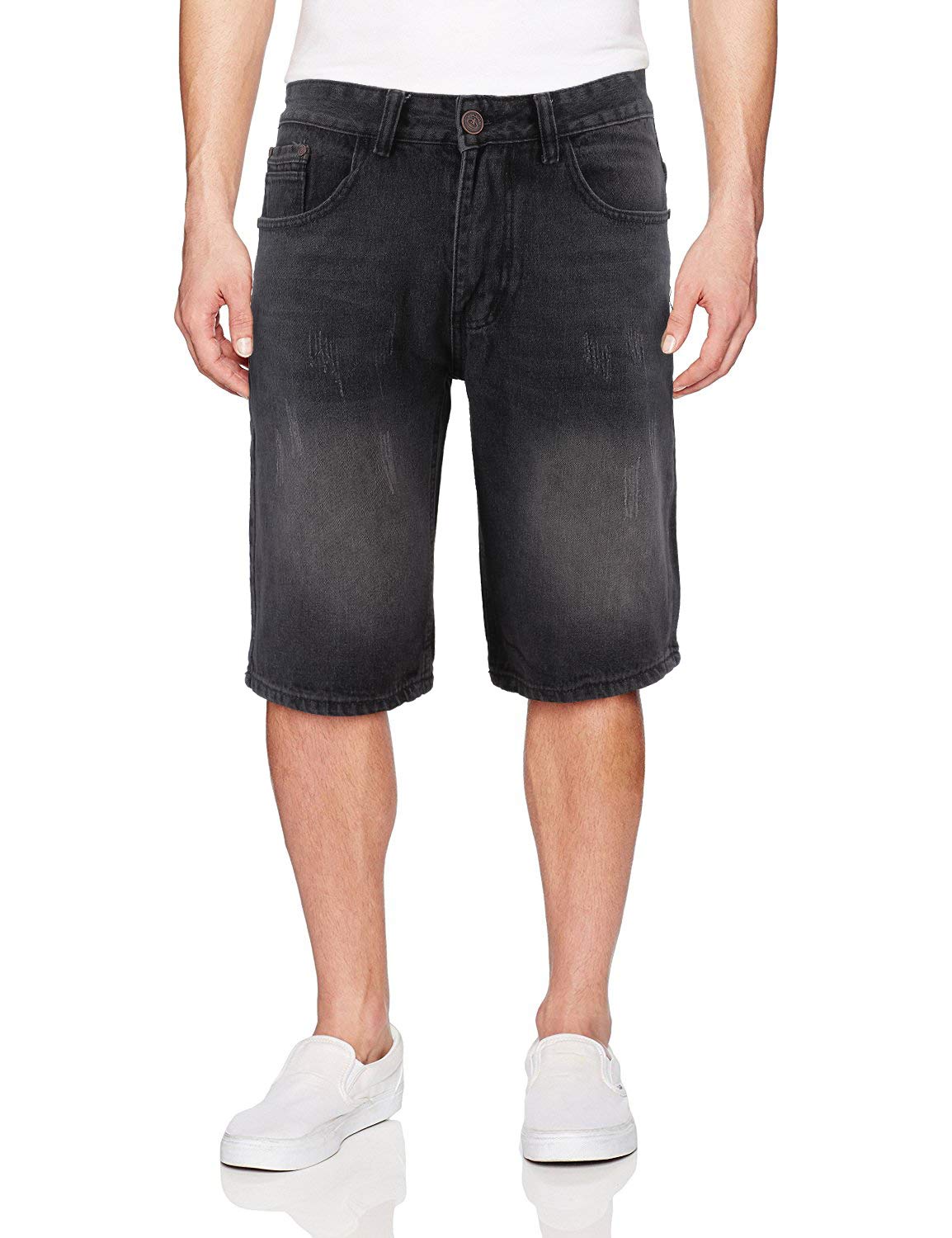 Men's Moto Quilted Distressed Painted Skinny Slim Fit Denim Shorts - Trendy Biker Style Jeans for Casual Wear & Street Fashion