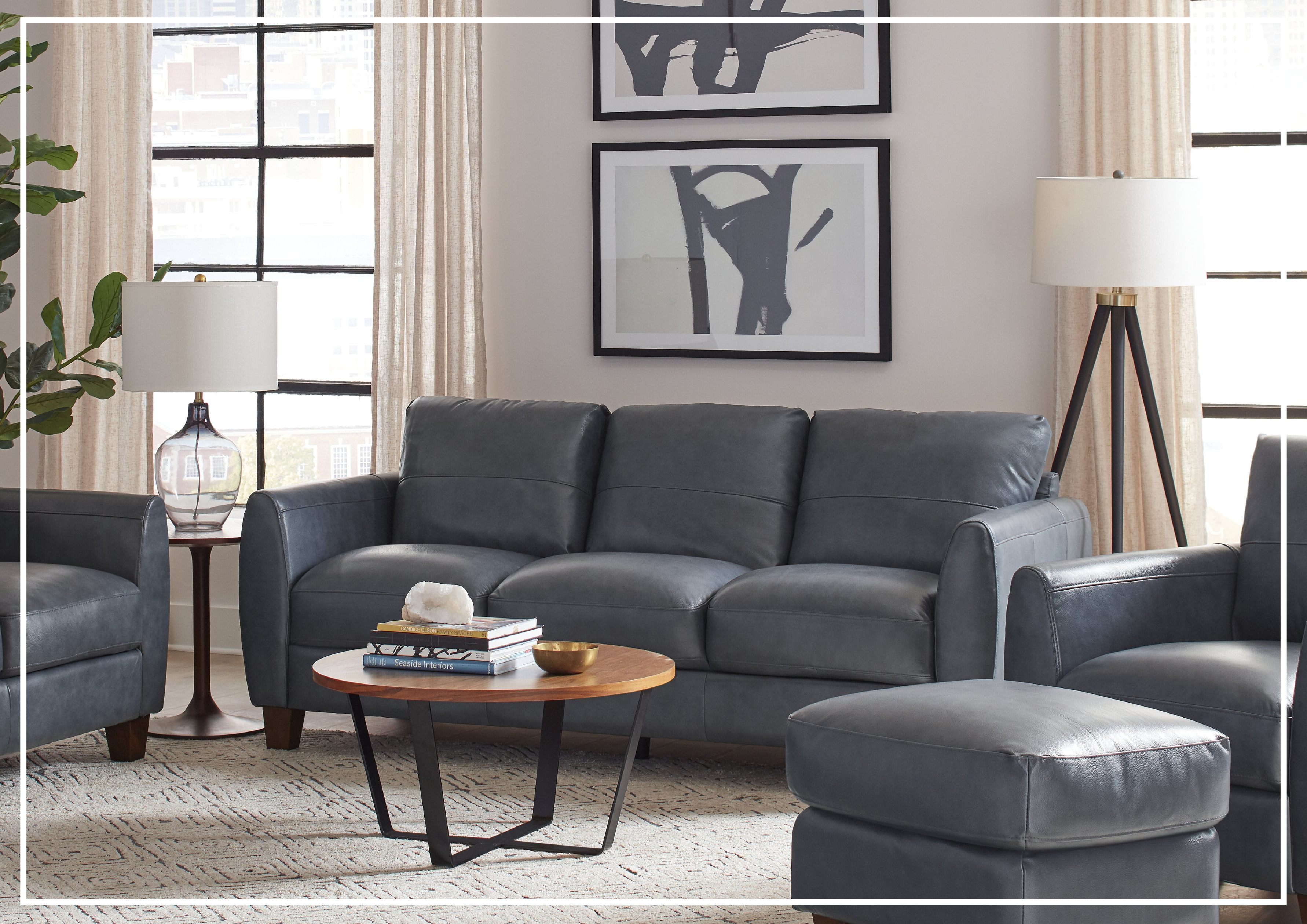 Gio Italia Tirano 3-Seater Sofa in Bluish Gray - Modern Living Room Furniture for Small Spaces & Apartments