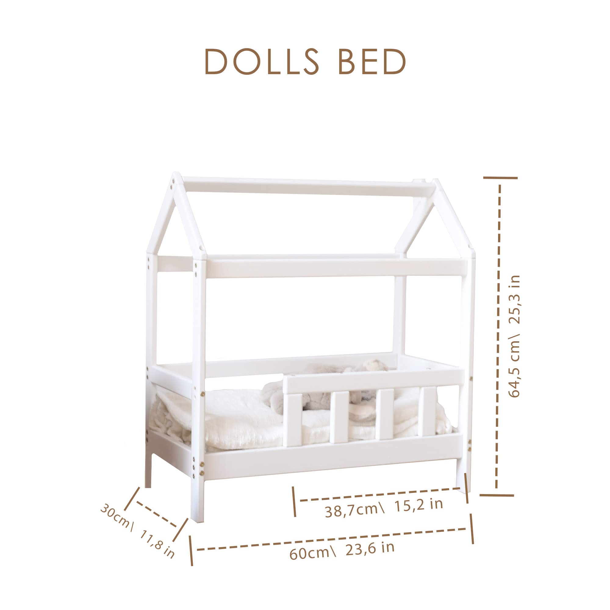 BUSYWOOD Wooden Doll Bed & Toddler Bed Frame - White Girls Bedroom Furniture for Pretend Play & Montessori Learning - Perfect for Dollhouse Accessories & Kids Imaginative Play