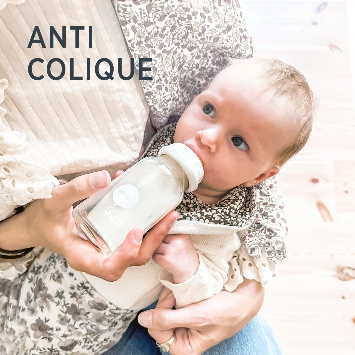 HEVEA Standard Neck Glass Baby Bottles - Slow Flow Anti-Colic Bottles for Newborns 0+ Months, BPA Free, 120ml (4oz), 2-Pack - Perfect for Breastfeeding Transition & Gentle Feeding