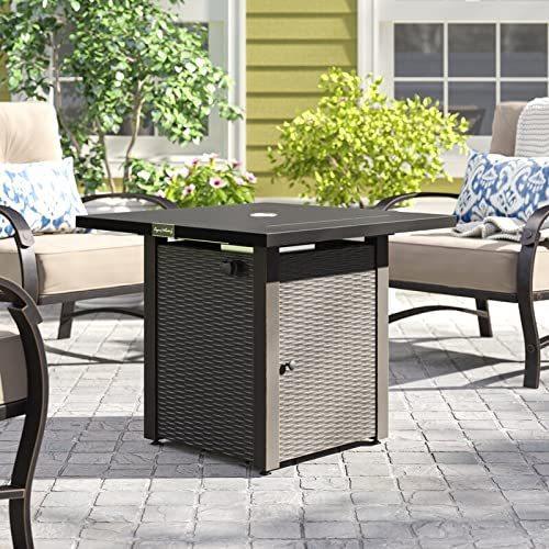 28in Outdoor Propane Fire Pit Table - 50,000 BTU Gas Fire Pit with Lid & ETL Certified - Perfect for Garden, Patio, Backyard & Poolside Gatherings