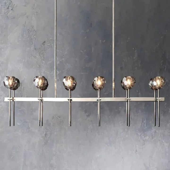 Crystal Ball Double Linear Chandelier - 60 Inch Modern LED Pendant Light for Dining Room, Living Room, Bedroom & Kitchen | Dimmable Hanging Fixture with Clear Glass Shades | Perfect for Home, Office & Restaurant Decor