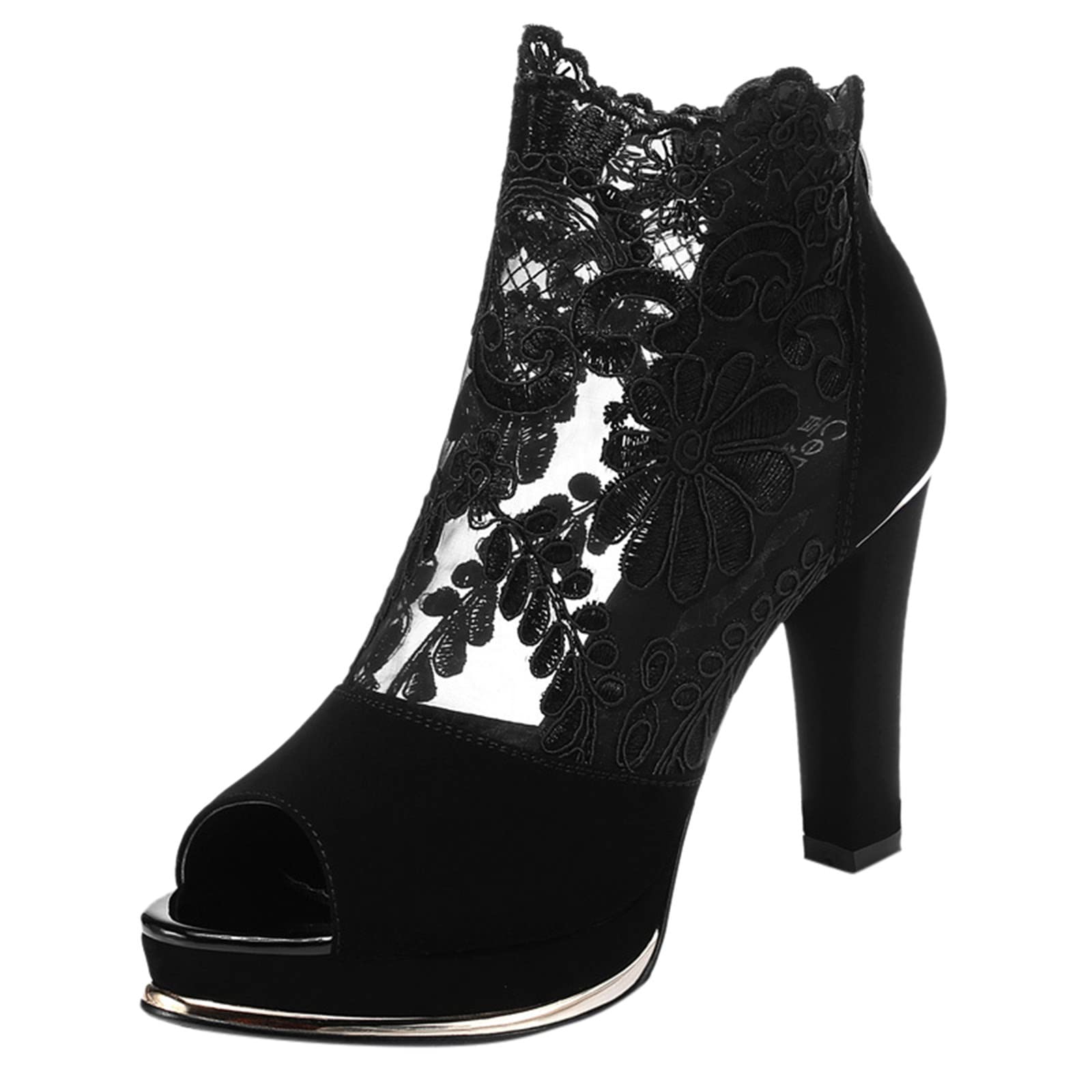 Elegant Women's High Heel Sandals - Summer Dressy Wedge Sandals with Thick Mesh & Embroidered Fish Mouth Design for Parties, Weddings & Evening Events