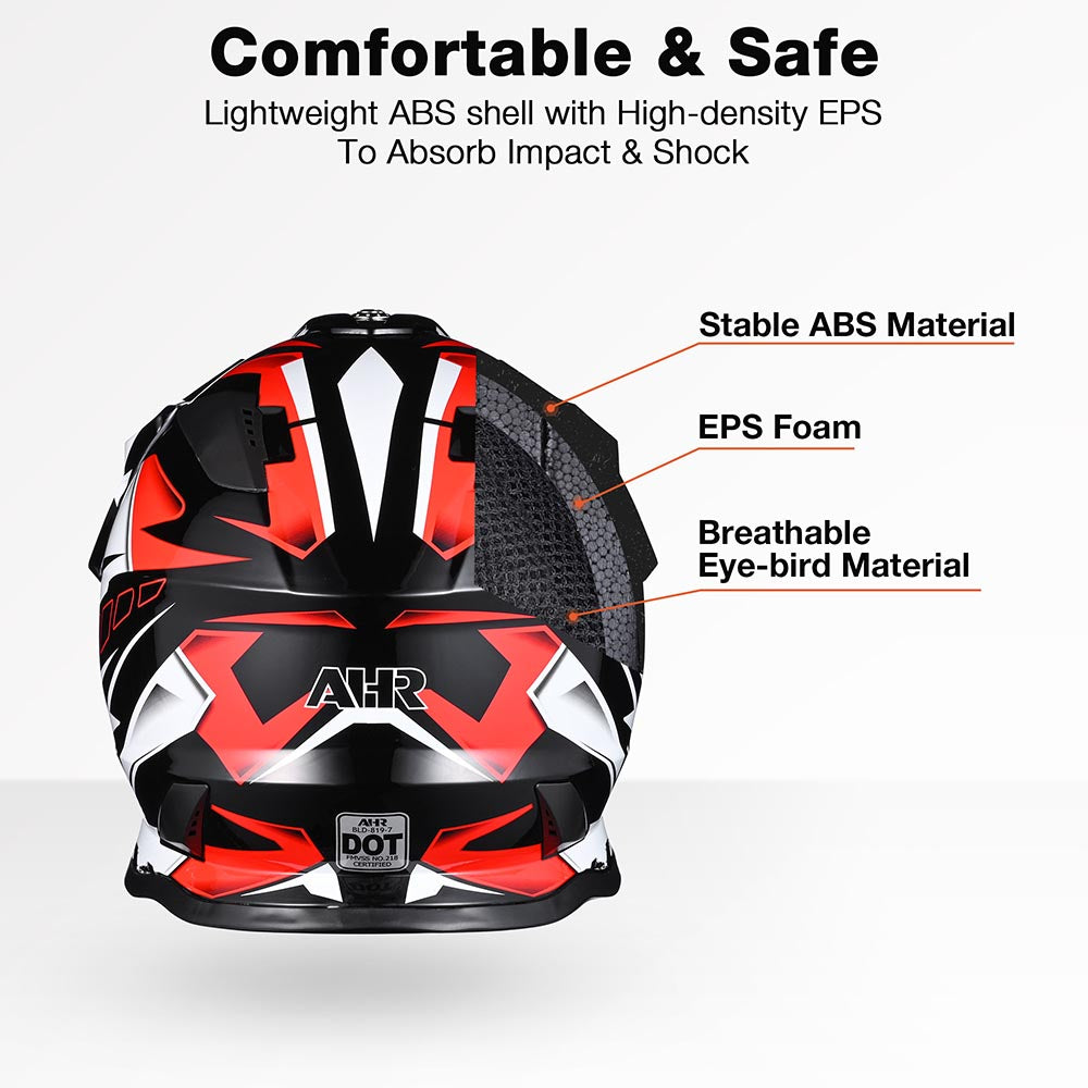 TheLAShop Black & Red Dirt Bike Helmet - DOT Approved Full Face Motorcycle Helmet for Adults - Lightweight & Durable for Off-Road Riding, Motocross & ATV Adventures