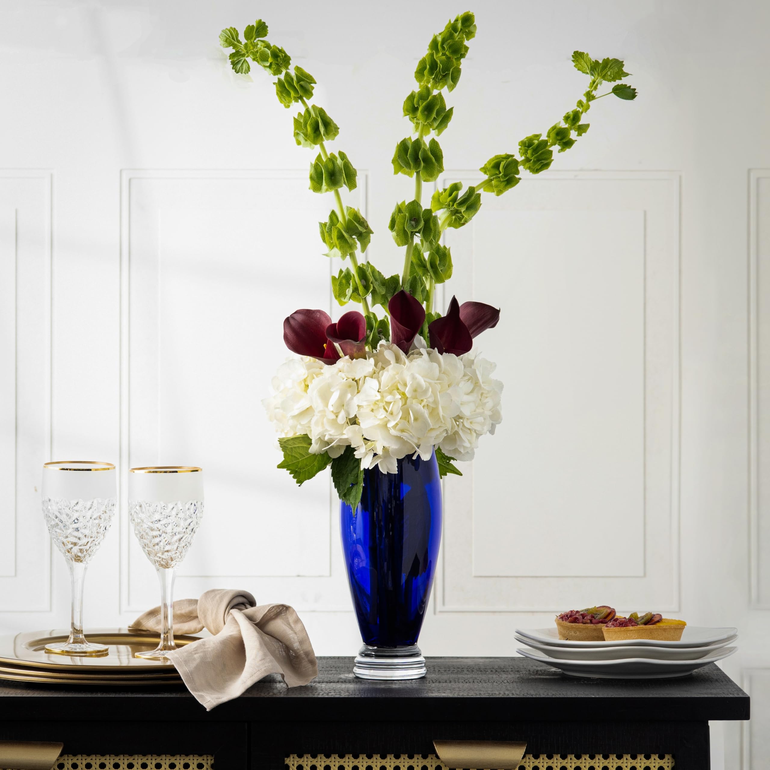 Majestic Gifts European Handmade Cobalt Blue Glass Vase - Elegant Home Decor for Living Room, Dining Table & Wedding Centerpiece