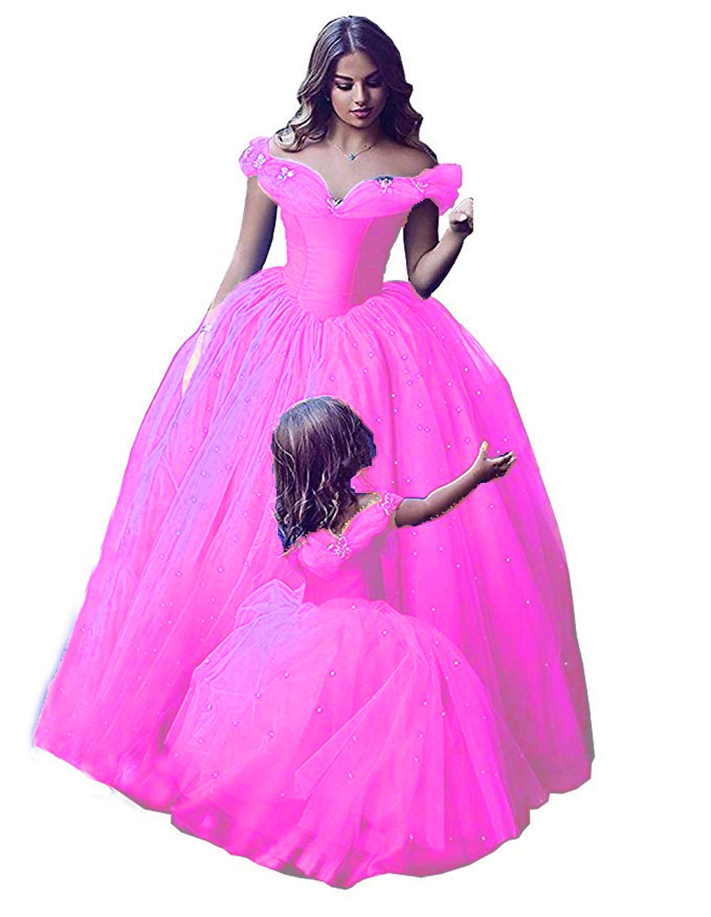 Elegant Pink Off Shoulder Princess Prom Gown - Women's Tulle Quinceanera Pageant Dress for Formal Dances, Weddings & Special Occasions