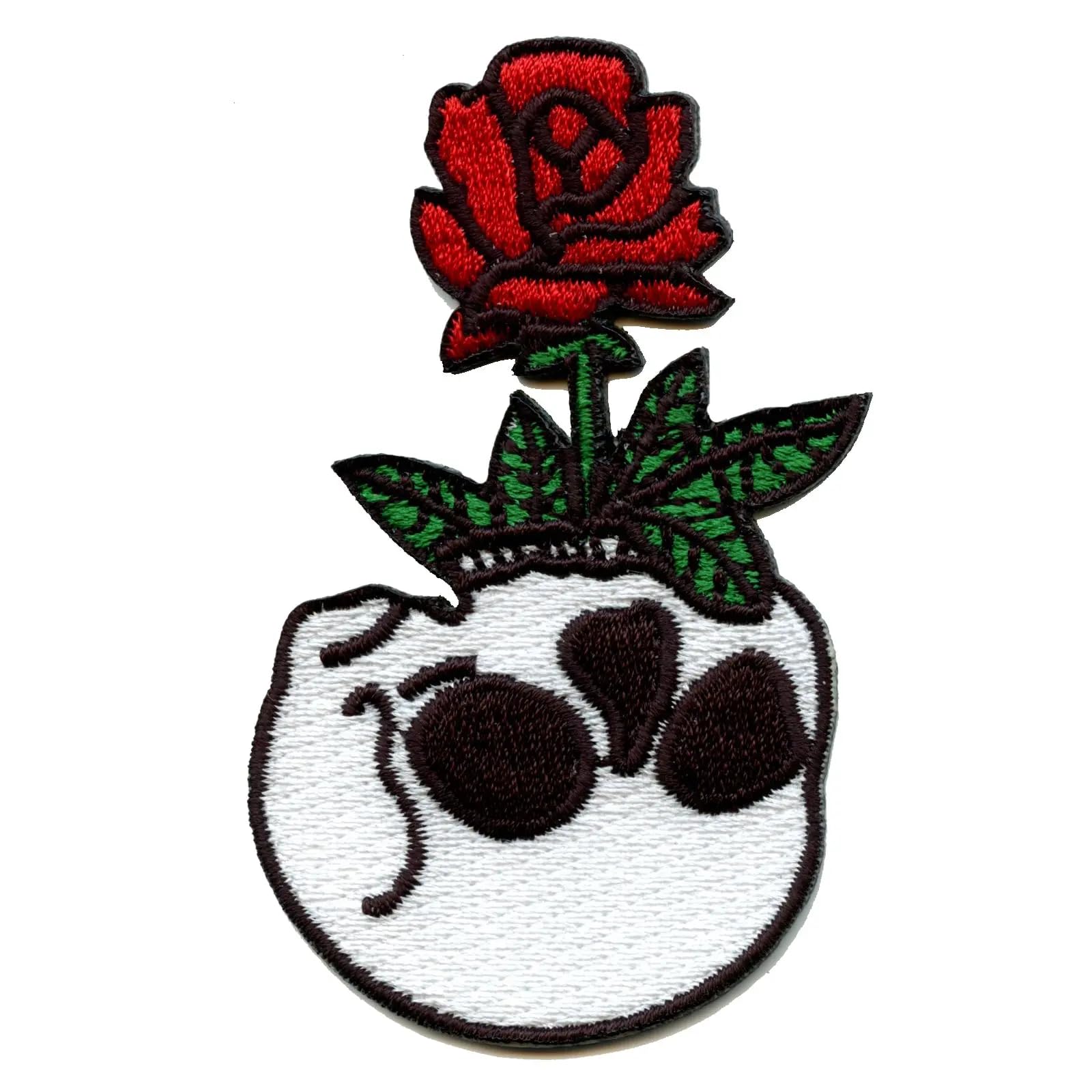 Skull and Rose Iron On Embroidered Patch - Gothic Flower Pot Design for Jackets, Bags & DIY Crafts - Perfect for Punk, Rock & Gothic Fashion Accessories