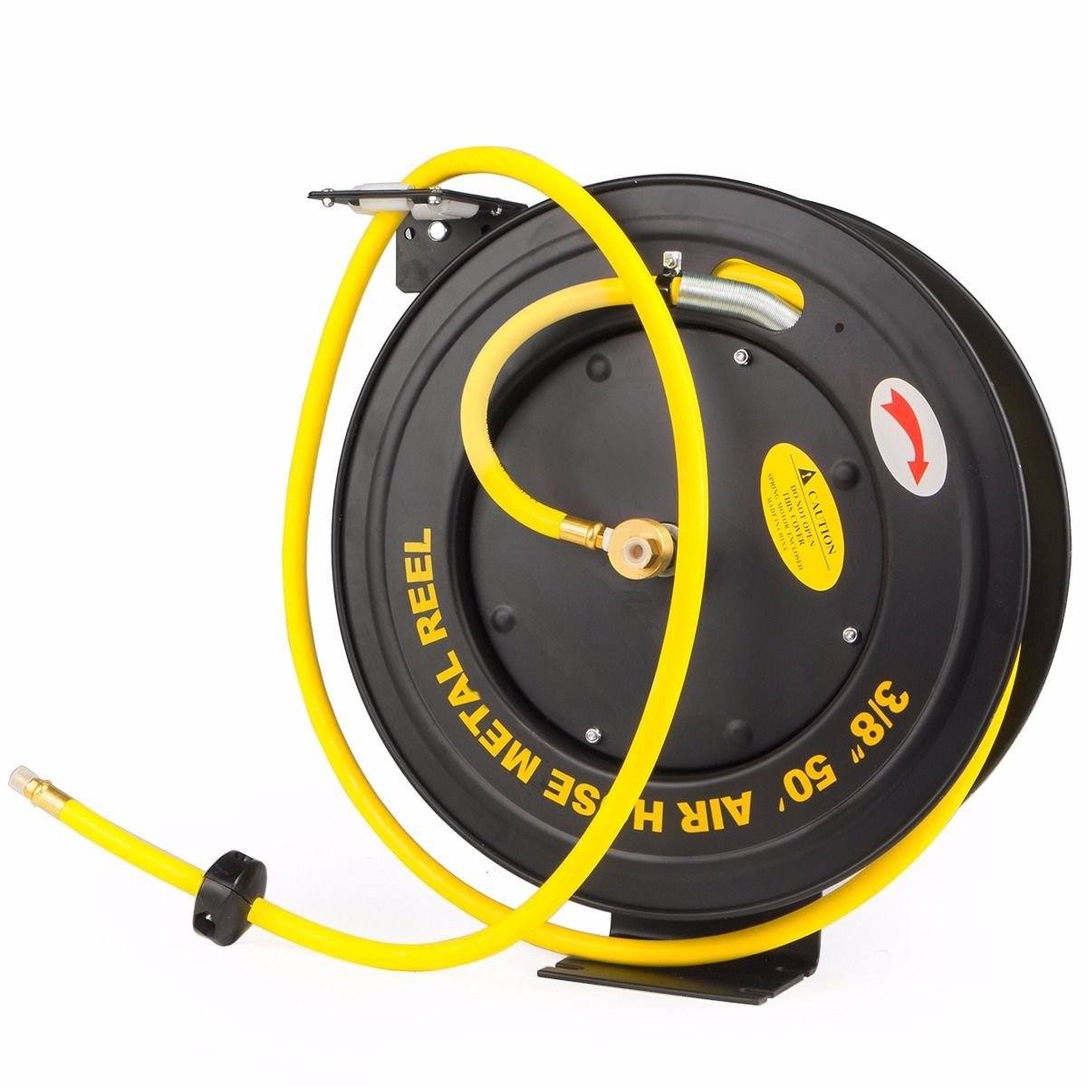 XtremepowerUS Auto-Rewind Retractable 50-Ft x 3/8-Inch Air Hose Reel with Heavy Duty Rubber Hose - Perfect for Garage, Workshop, and Industrial Air Compressor Use