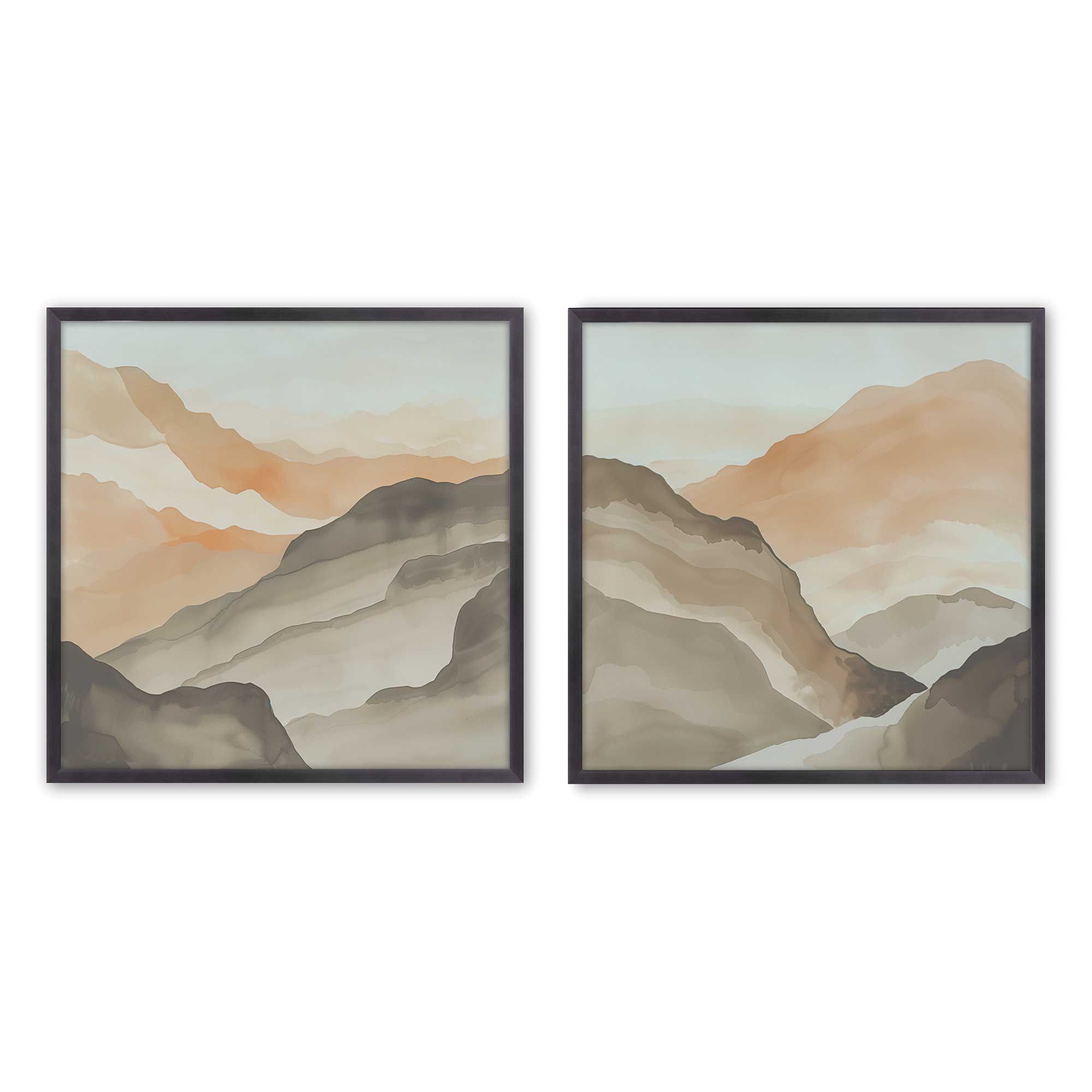 Amber Horizons Set of 2 Wall Art Prints - Sunset Landscape Paintings for Living Room, Bedroom & Office Decor