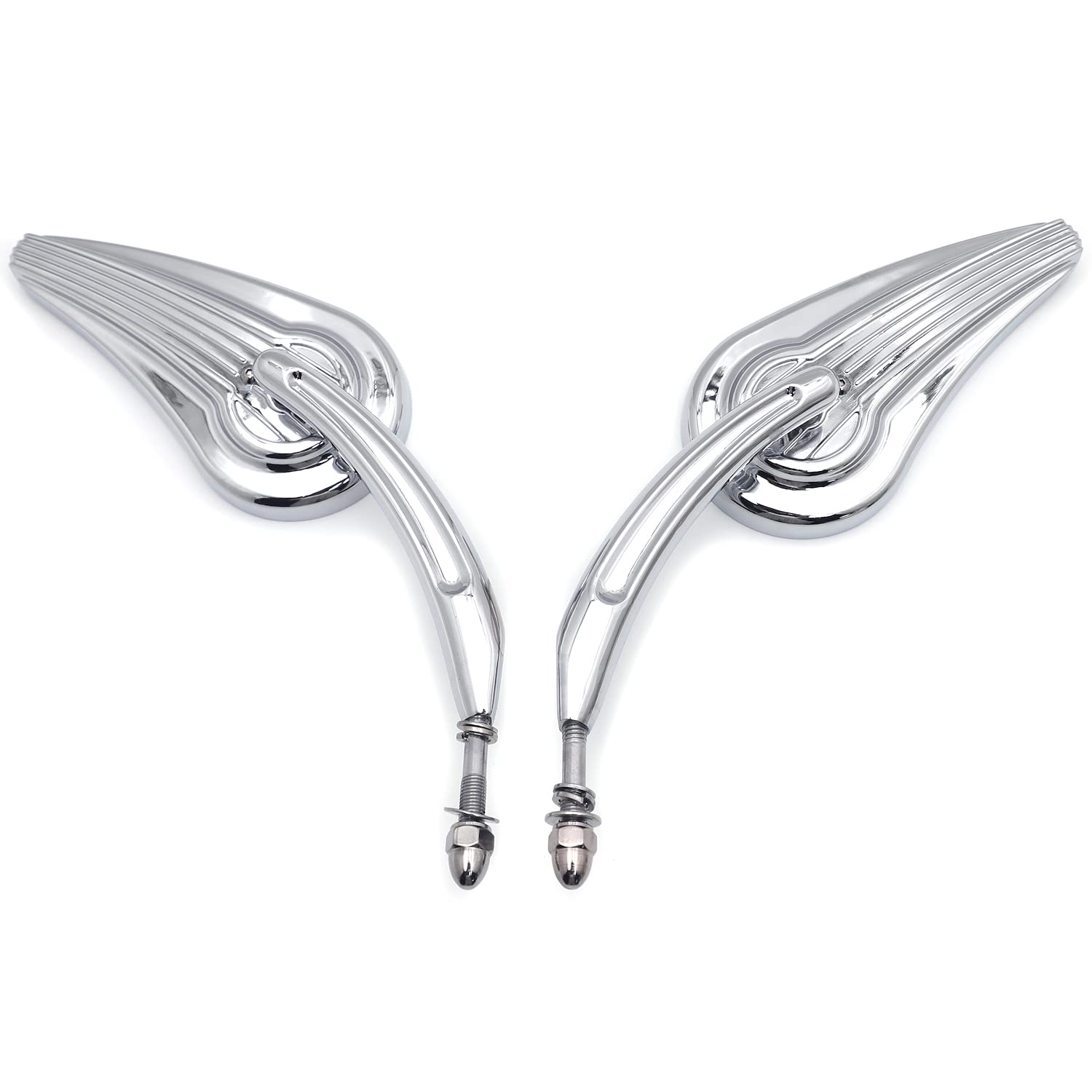 HTTMT MT382-CS Custom Tailfin Mirrors for Harley Dyna Low Rider - Chrome Finish | Perfect for Cruising & Custom Bike Upgrades