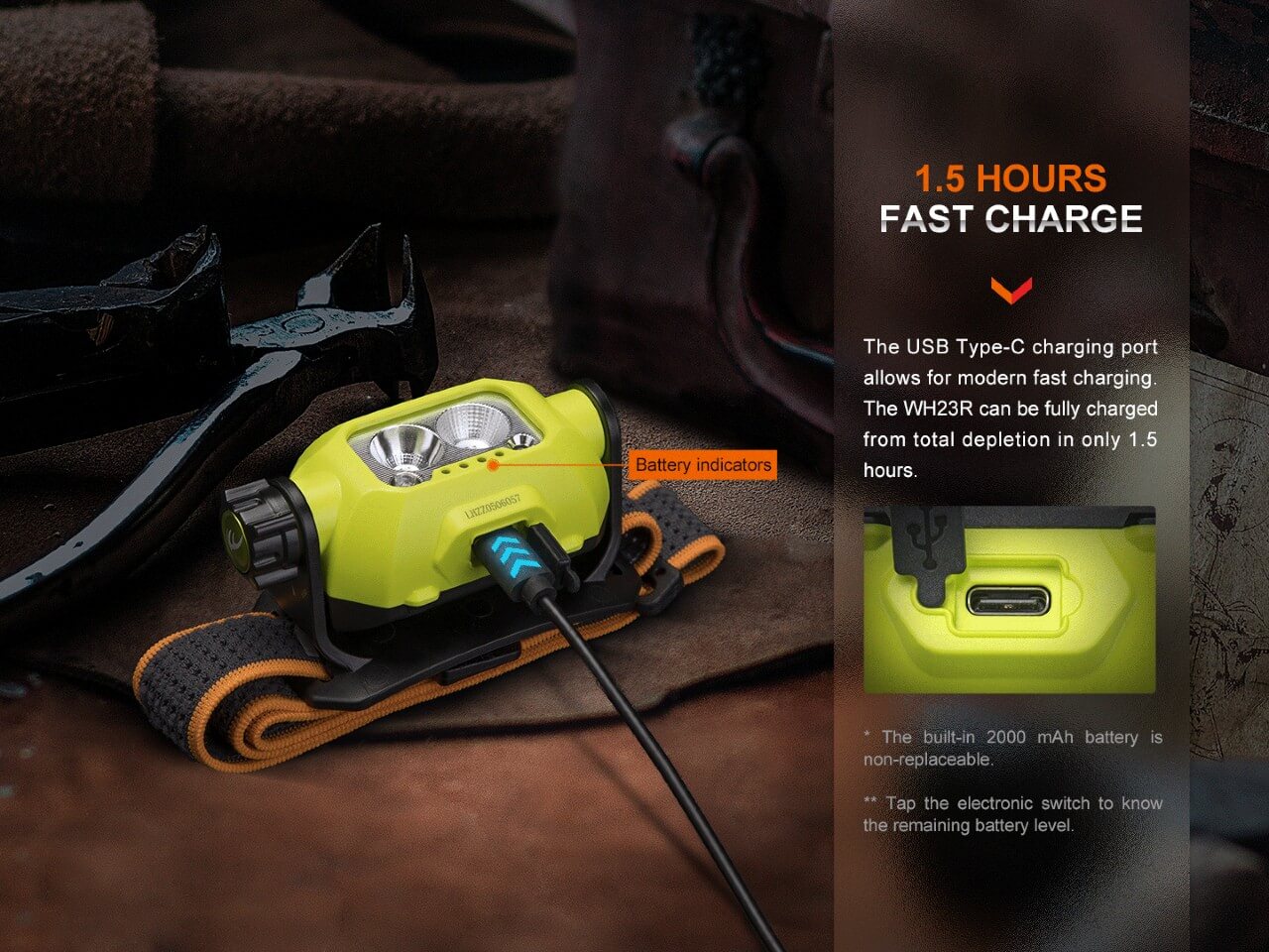 Fenix WH23R Rechargeable LED Headlamp with Motion Sensor - Hands-Free Lighting for Construction, Mining, Camping & Outdoor Activities