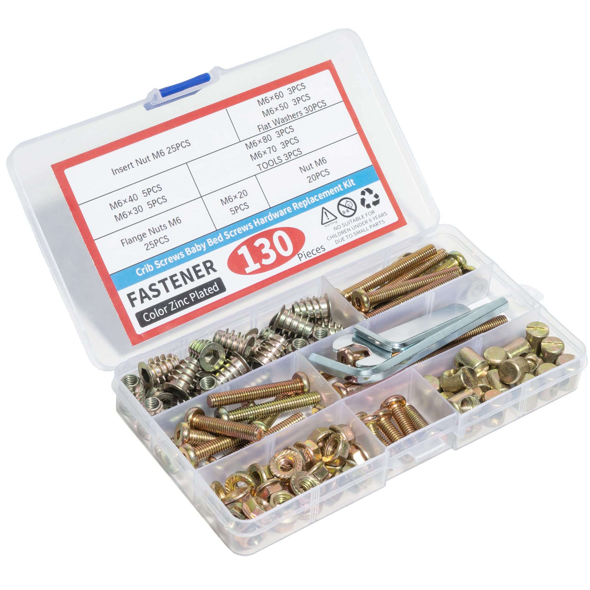 Baby Crib Screws Kit - 130PCS M6 Furniture Hardware for Beds & Chairs - Replacement Parts for DIY & Repair