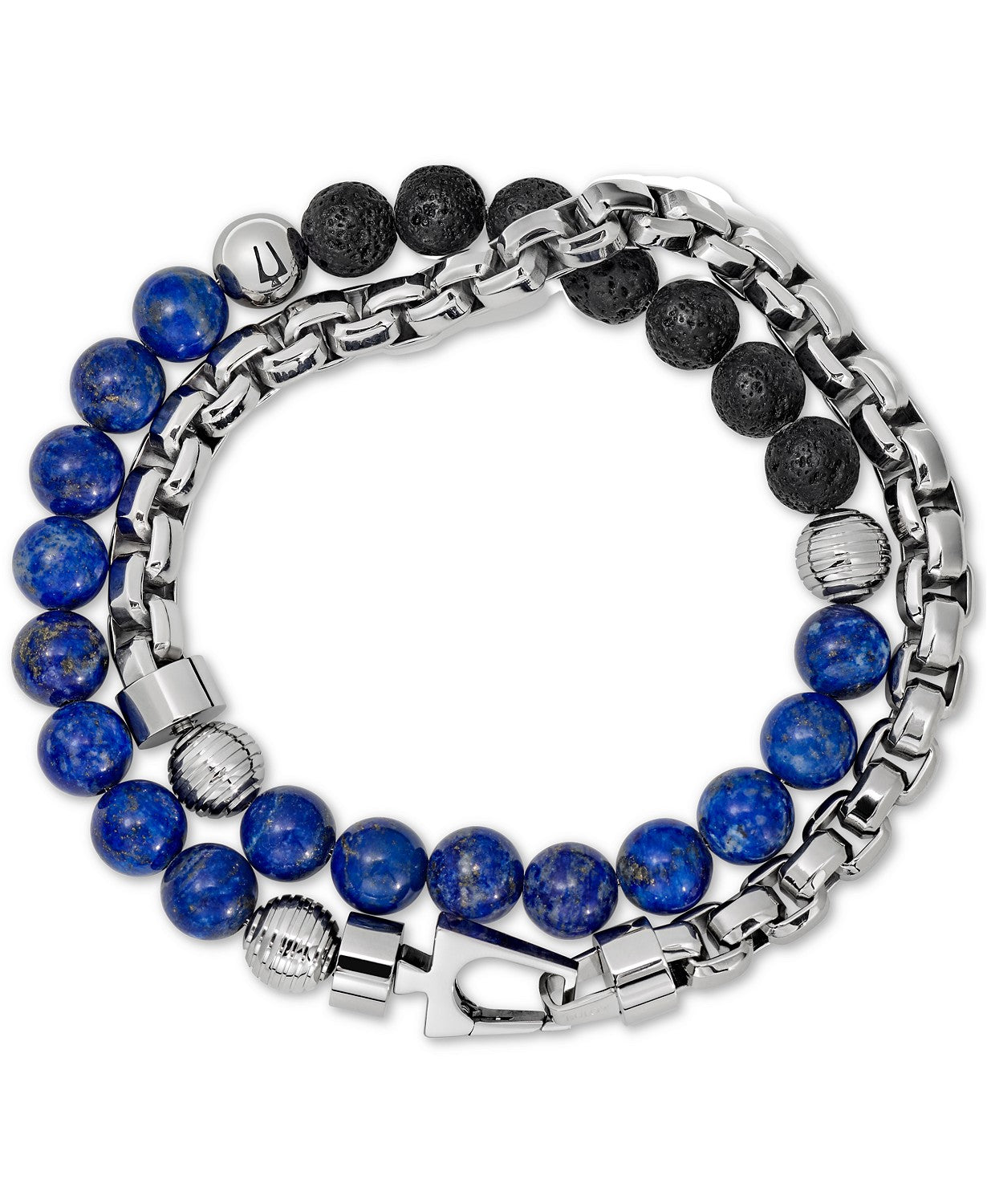 Bulova Men's Stainless Steel Bracelet with Tiger's Eye & Black Lava Beads - J96B024L | Durable Jewelry for Business, Casual & Formal Occasions