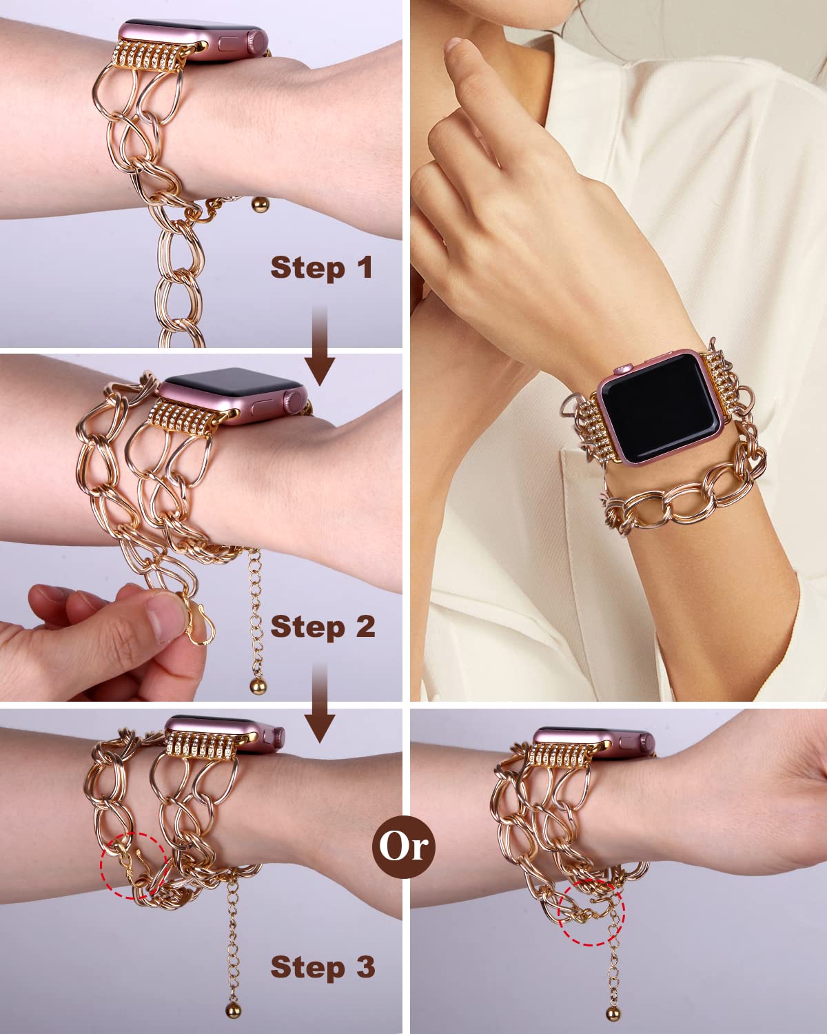 VIQIV Luxury Metal Watch Band Compatible with Apple Watch Ultra/SE/Series 8/7/6/5/4/3/2/1 - 38mm 40mm 41mm 42mm 44mm 45mm 49mm Starlight Bracelet Strap for Women & Girls | Perfect for Work, Parties & Everyday Wear
