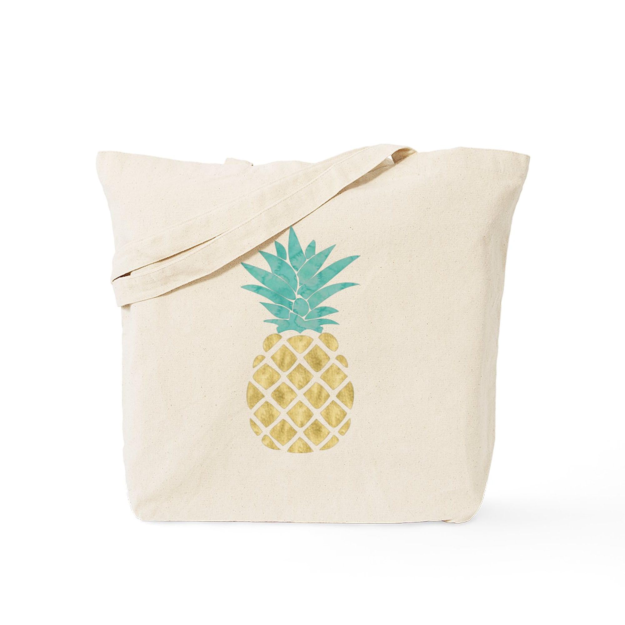 Golden Pineapple Tote Bag - Natural Canvas Reusable Shopping Bag for Women - Eco-Friendly Grocery Tote for Beach, Market & Daily Use