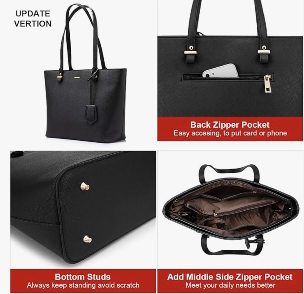 Premium Synthetic Leather Shoulder Bag, Crossbody Bag & Wristlet Wallet Set (3-Piece, Pure Black) - Stylish Zipper Bags for Women, Work, Travel & Everyday Use