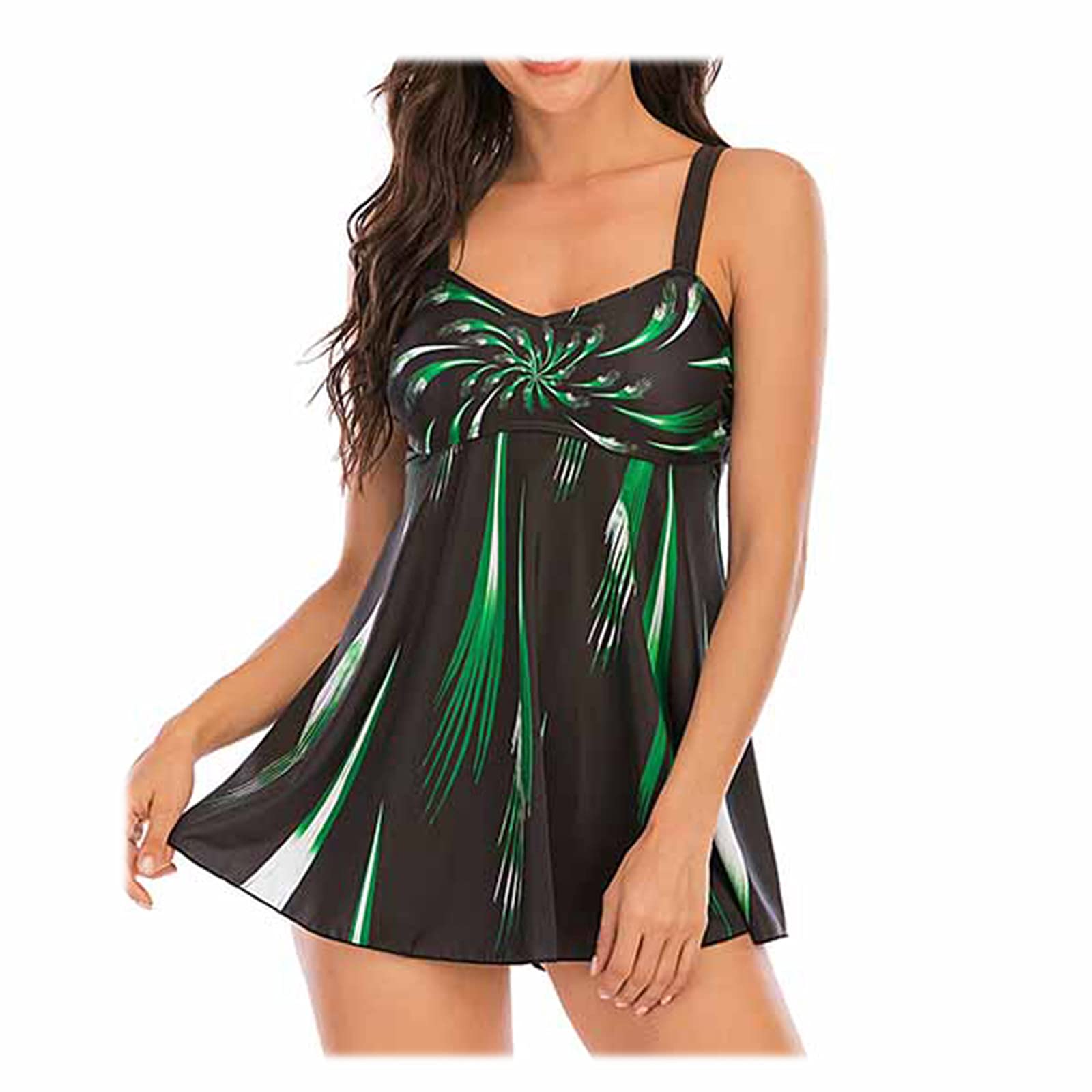 ORT Plus Size Summer Tankini - Women's Push Up Two Piece Bikini Swimwear with Padded Cups | Beach Vacation, Pool Party & Water Sports
