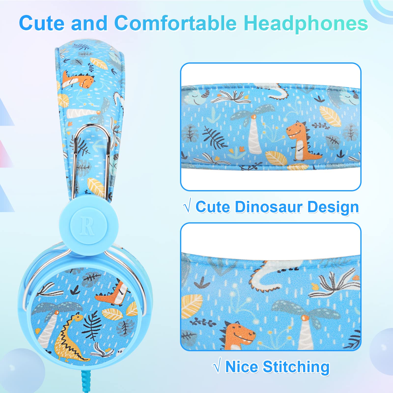 Kids Headphones with Microphone - Adjustable Over-Ear Unicorn Headphones for Girls & Boys, Wired Toddler Headphones for School, Travel, iPad, Kindle & Fire Tablet - Green Cute Design for Learning & Entertainment