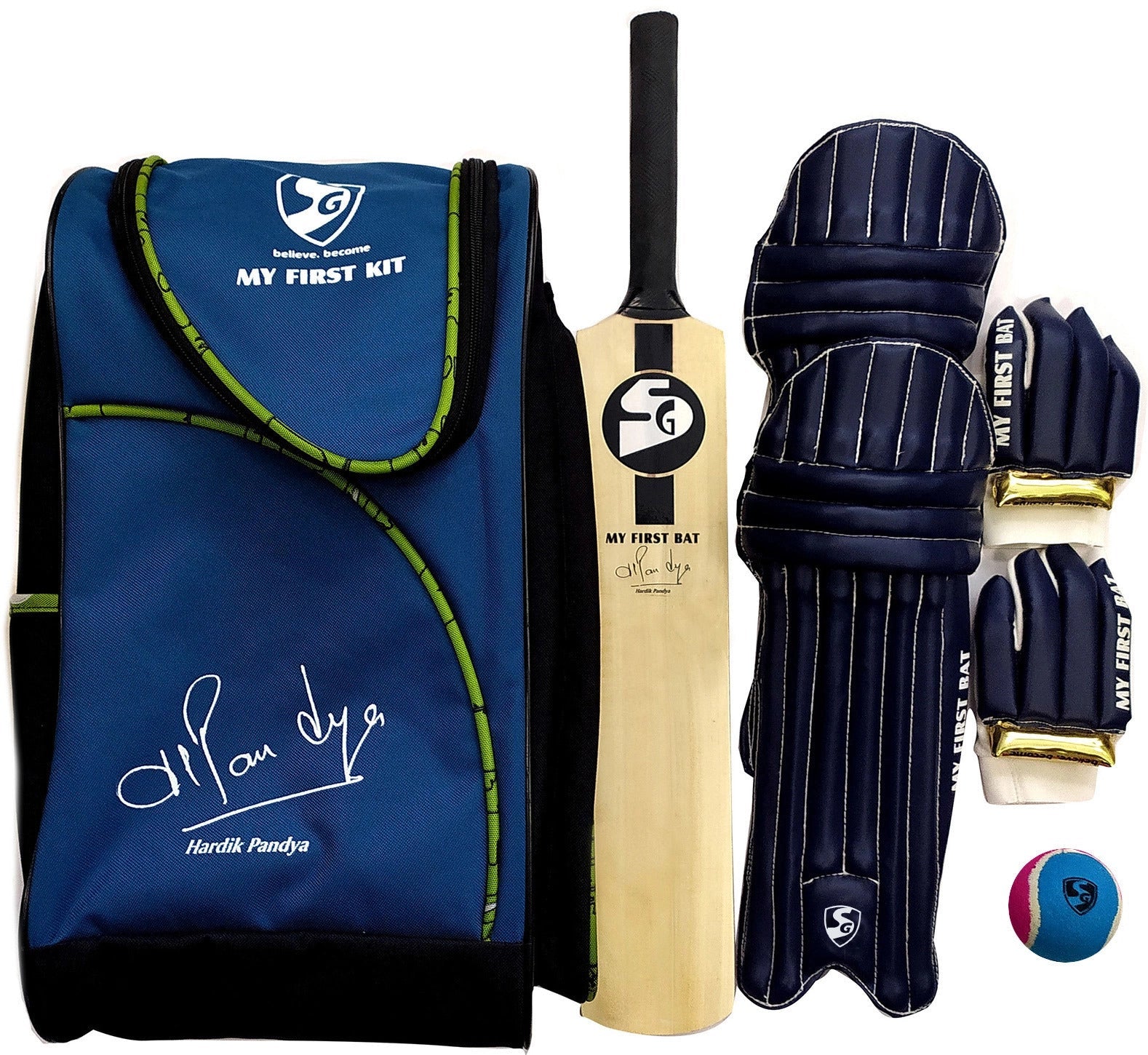 SG My First Kit (Hardik Pandya) Starter Cricket Kit for Kids & Beginners - Perfect for Backyard Practice, School Sports & Cricket Training
