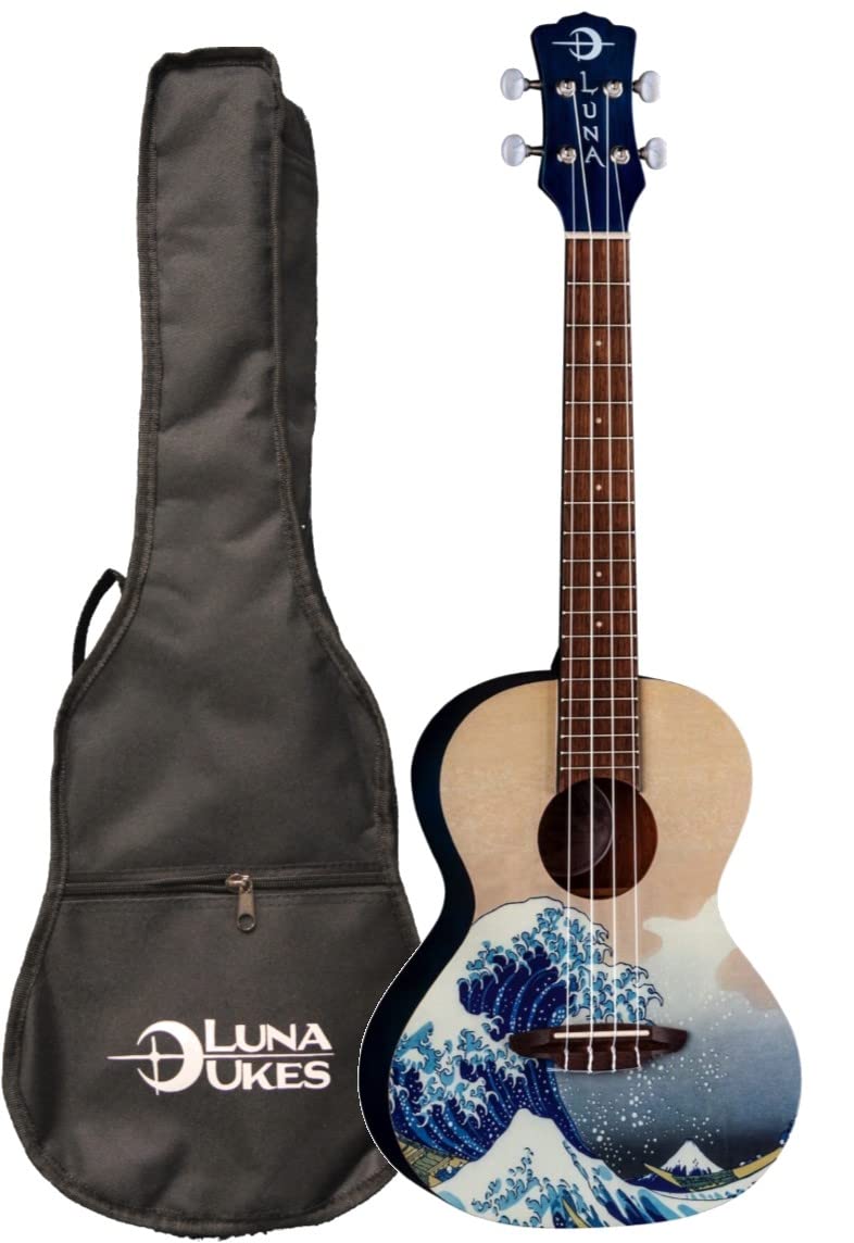 Luna Great Wave Tenor Ukulele with Premium Mahogany Body - Handcrafted 26
