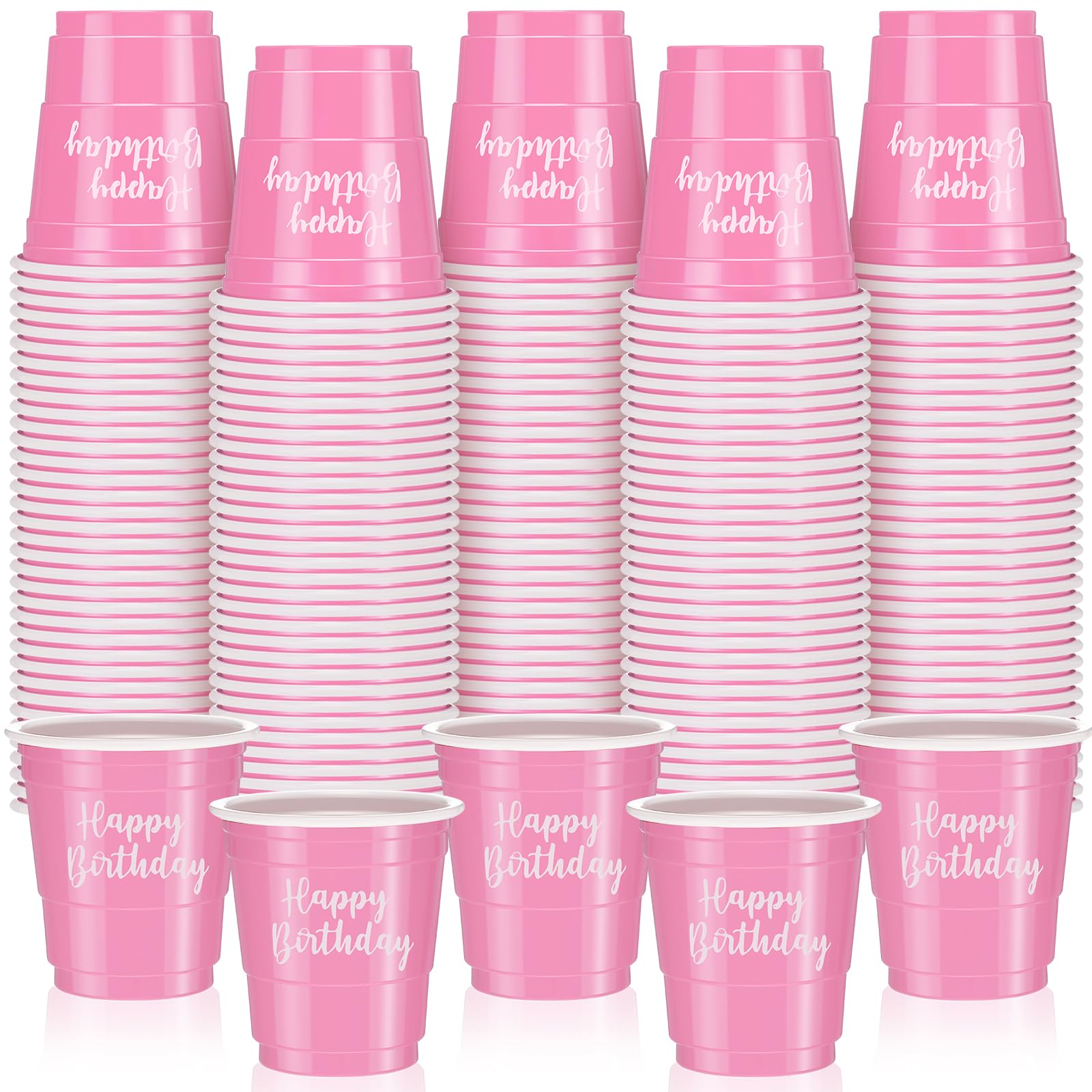 Layhit 100-Pack 2oz Disposable Plastic Shot Glasses - Pink Mini Drinking Cups for Birthday, Wedding & Party Favors - Perfect for Cocktails, Tastings, Snacks & Samples - Great for Celebrations, Events & Home Entertaining