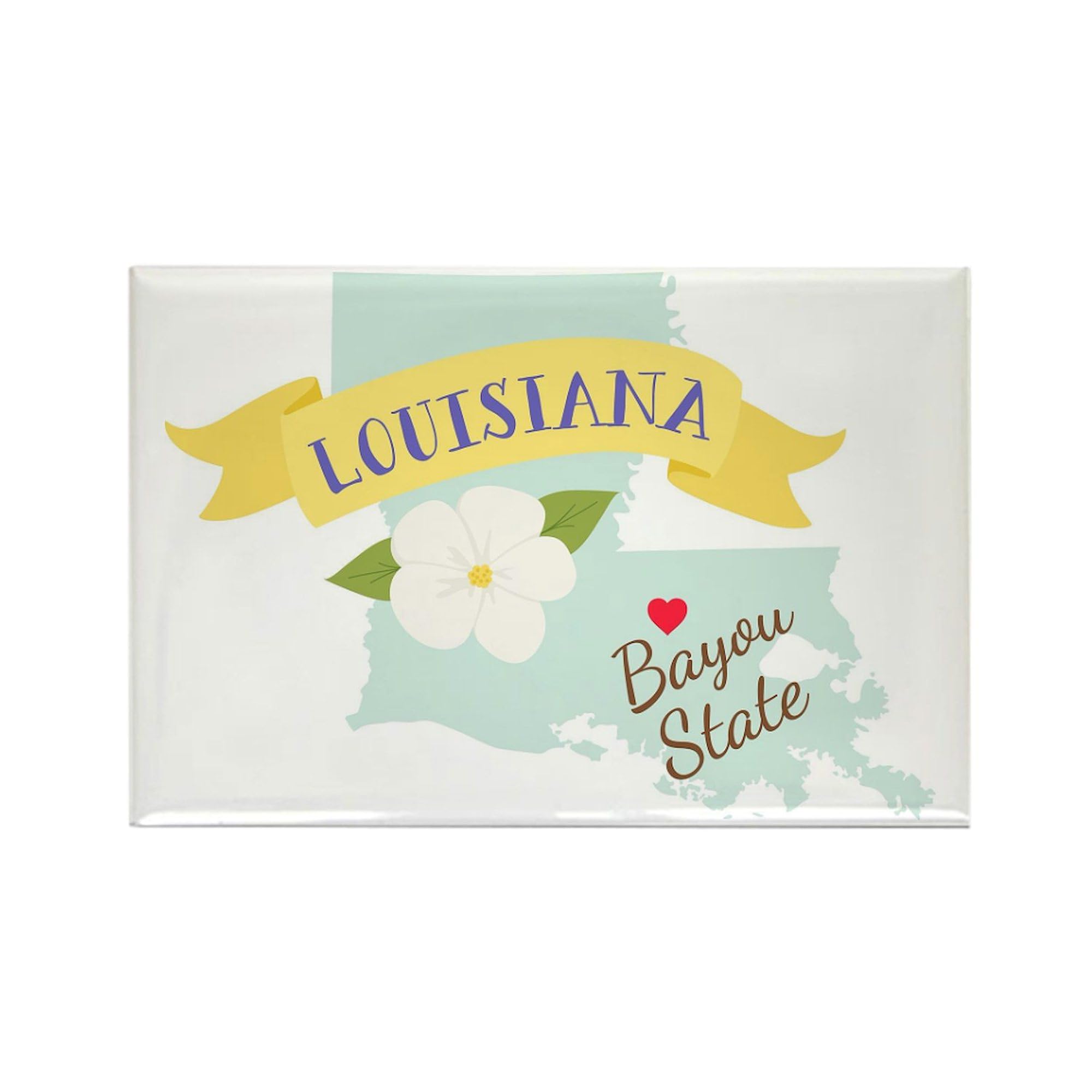 Louisiana Bayou State Outline Magnolia Flower Rectangle Refrigerator Magnet 3